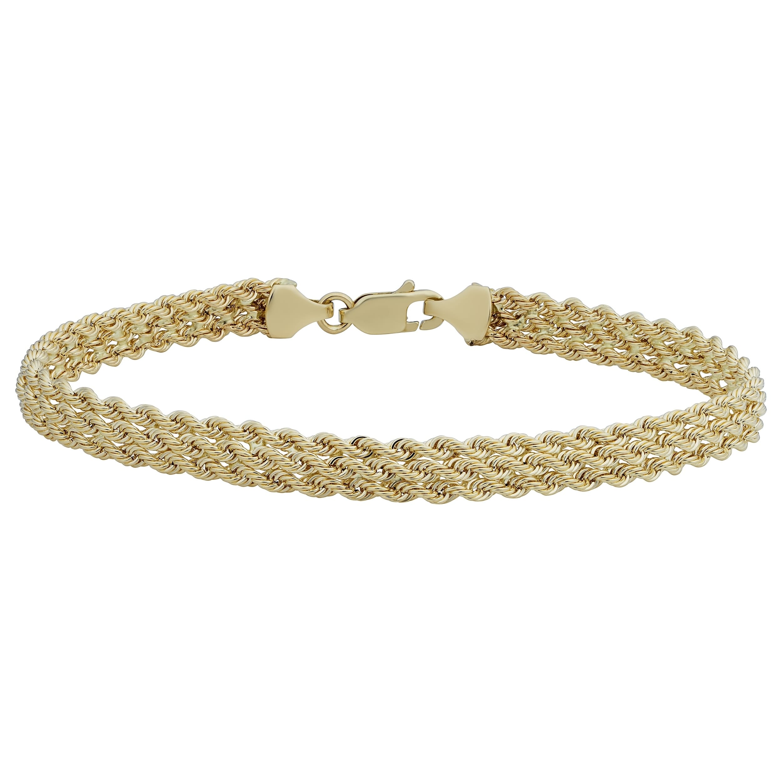 Fremada 14K Yellow Gold Triple Row Semi Solid Rope Bracelet 7.5 Inches