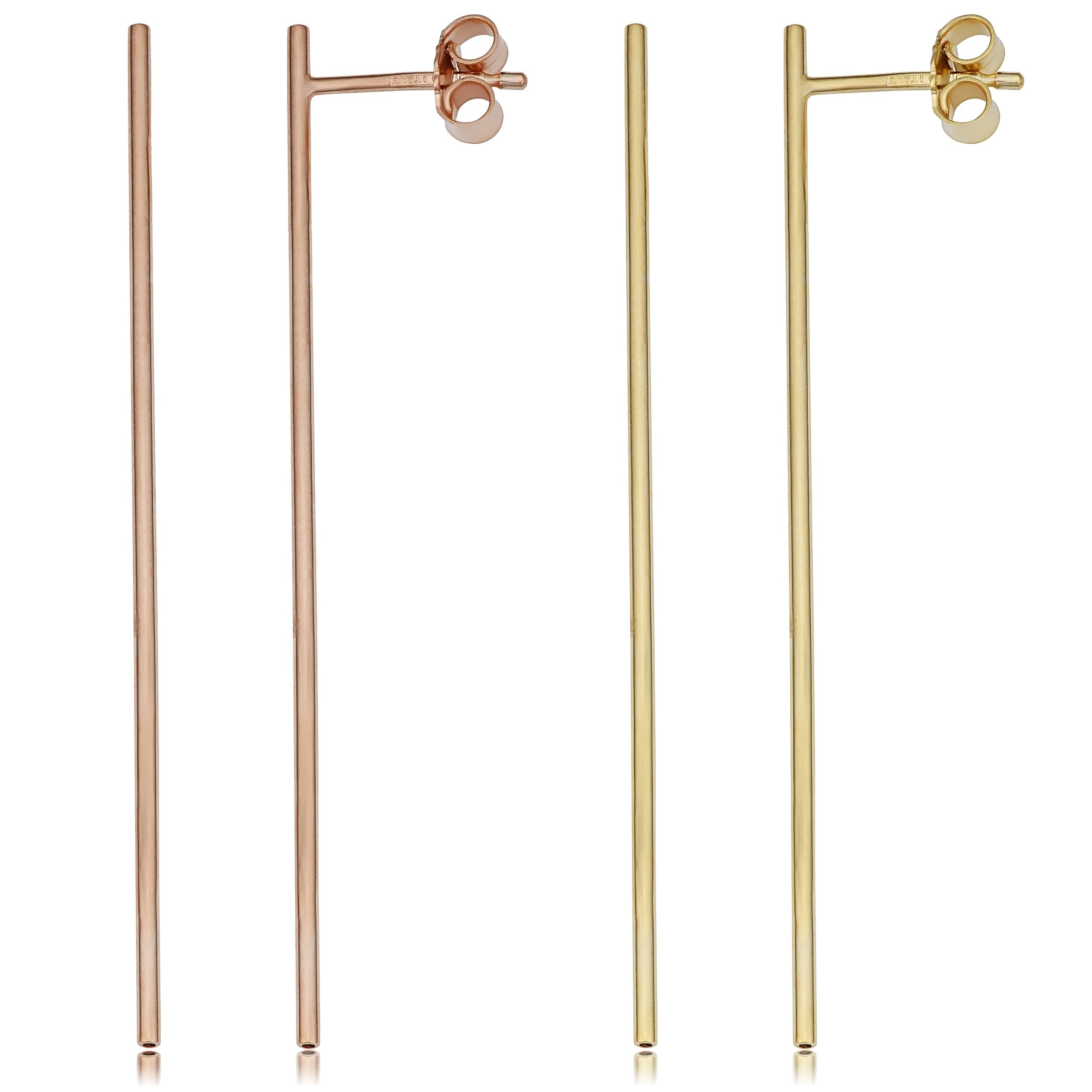 Fremada Italian 14K Gold 1.1 Millimeter Thin Bar Earrings Yellow Gold Or Rose Gold