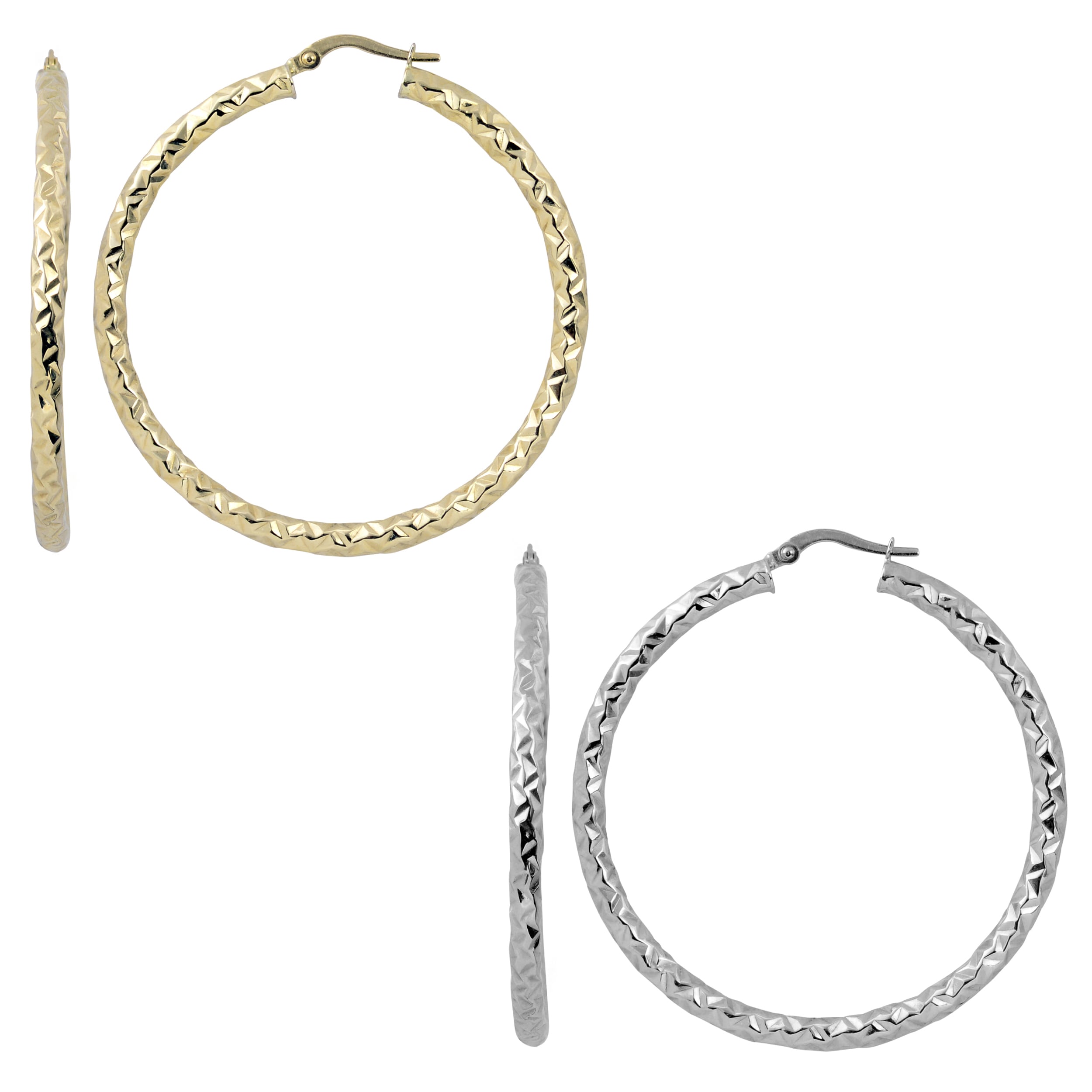 Fremada Italian 14K Gold 3X40 Mm Diamond Cut Round Hoop Earrings Yellow Gold Or White Gold