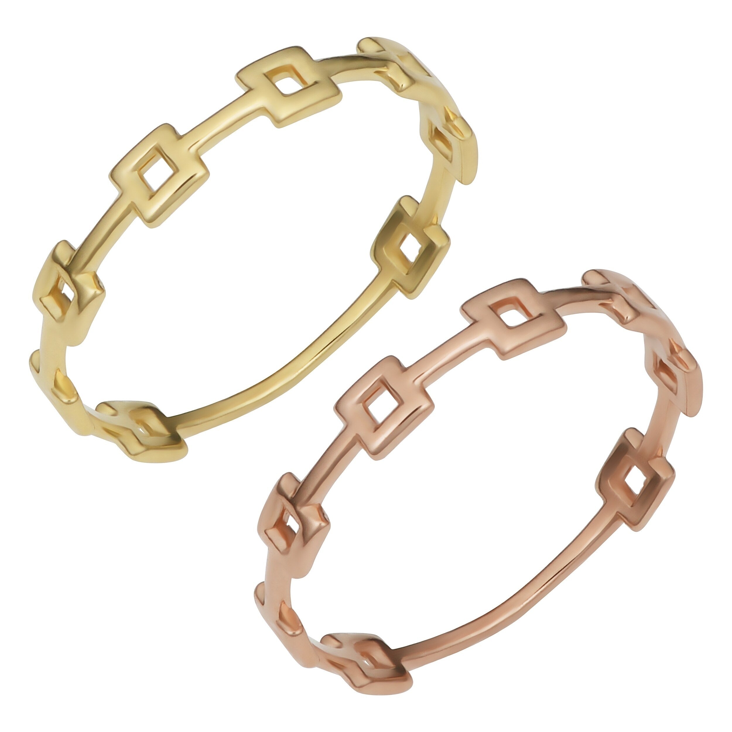 Fremada Italian 14K Gold High Polish Square Station Ring Yellow Gold Or Rose Gold