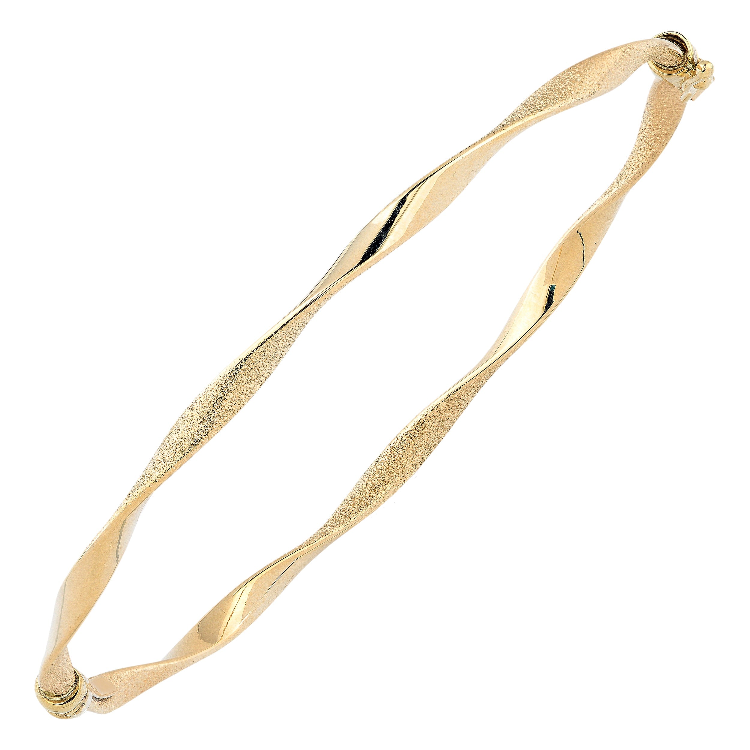 Fremada Italian 14K Gold Sandblast And High Polish Twisted Bangle Bracelet