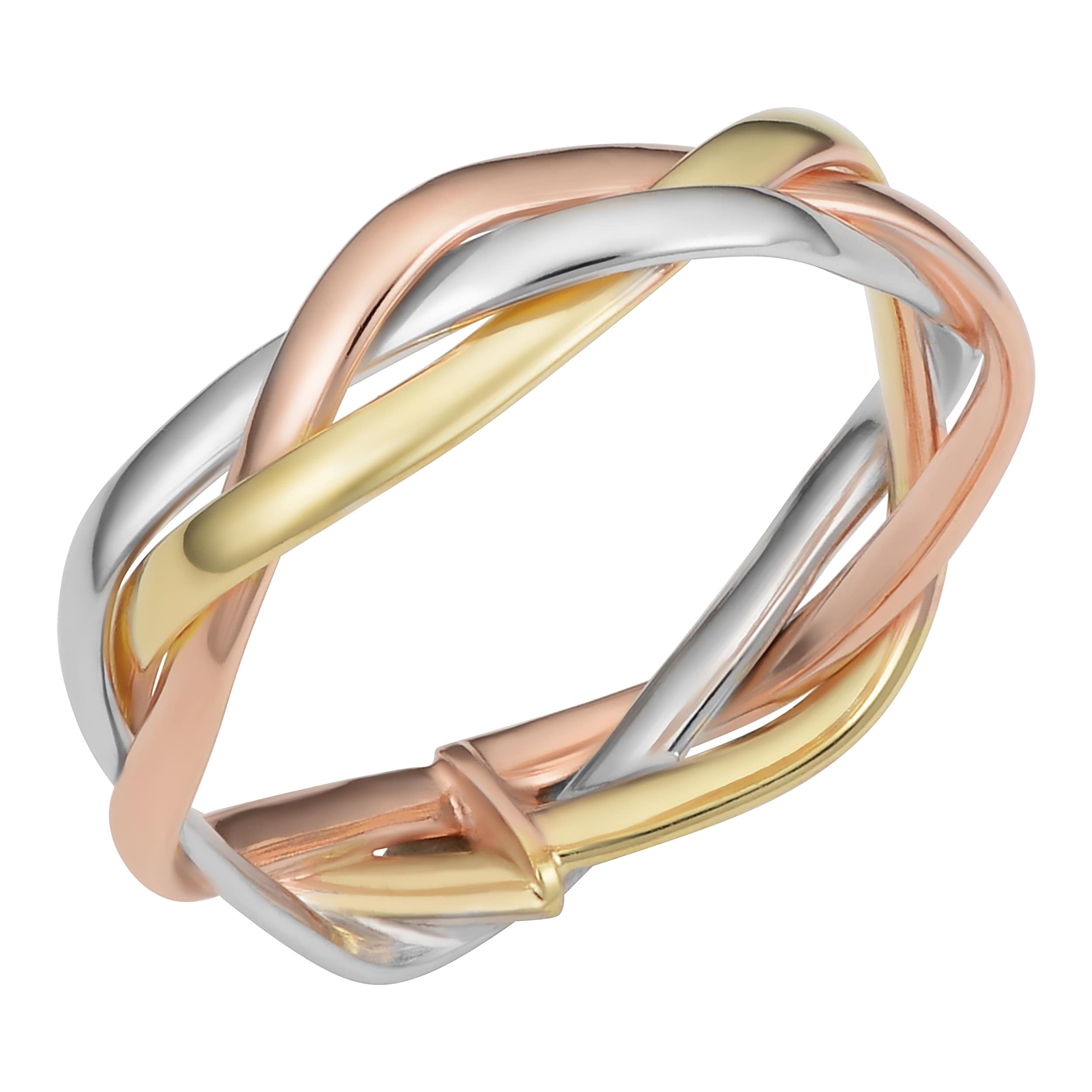 Fremada Italian 14K Tricolor Gold Braided Ring Pink Yellow White