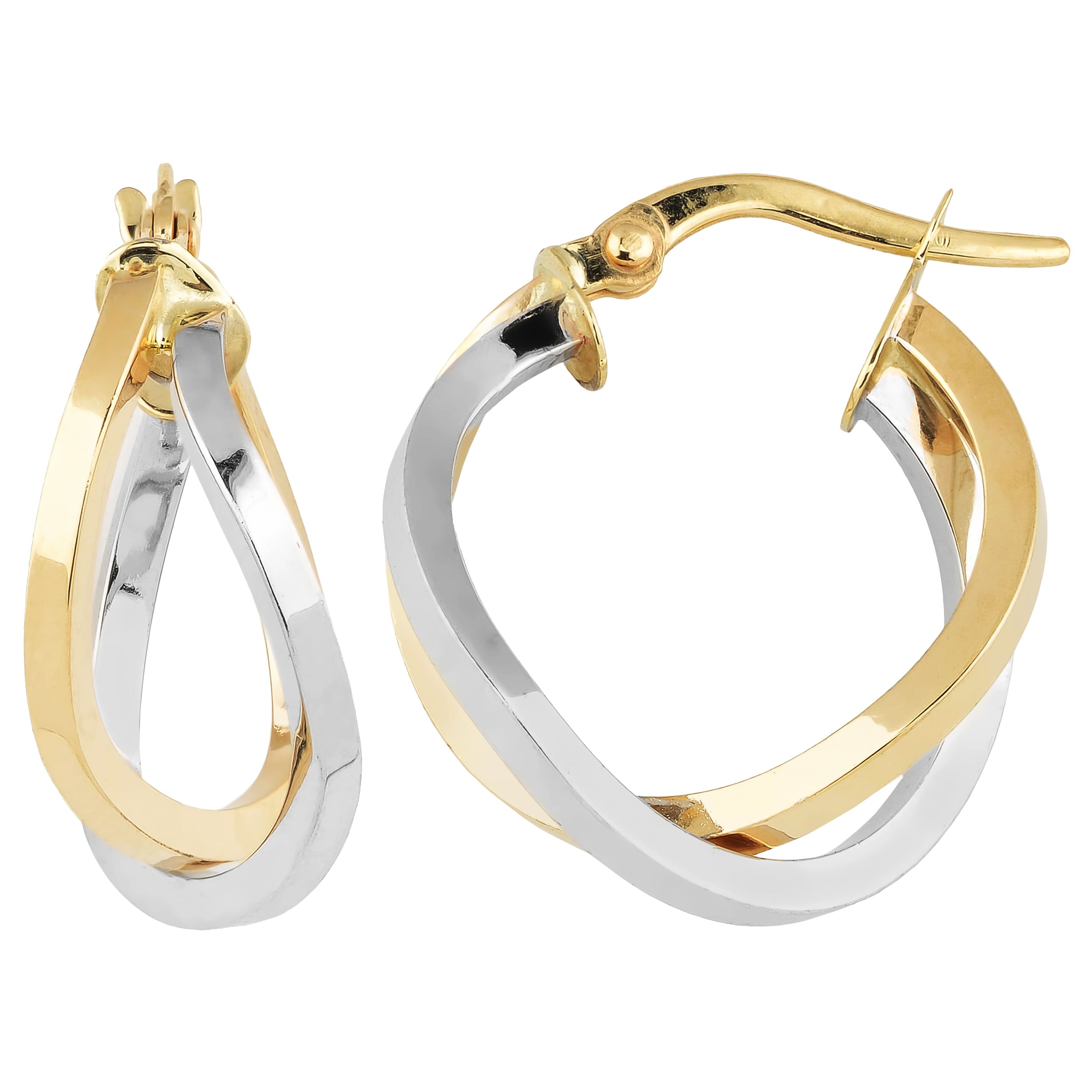 Fremada Italian 14K Two Tone Gold High Polish Overlap Double Hoop Earrings