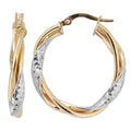 Fremada Italian 14K Two Tone Gold 3X200 Mm Twisted Round Hoop Earrings