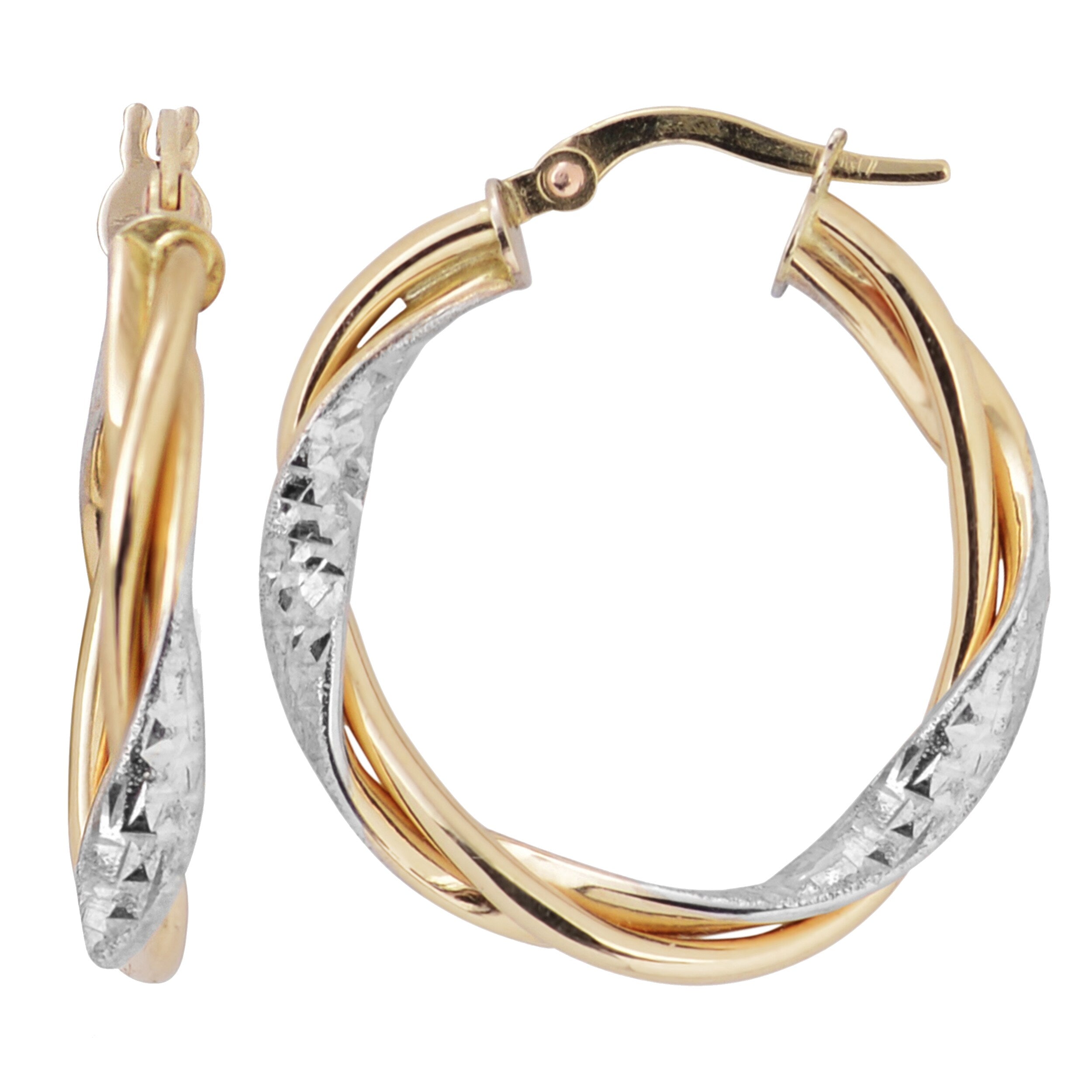 Fremada Italian 14K Two Tone Gold 3X200 Mm Twisted Round Hoop Earrings