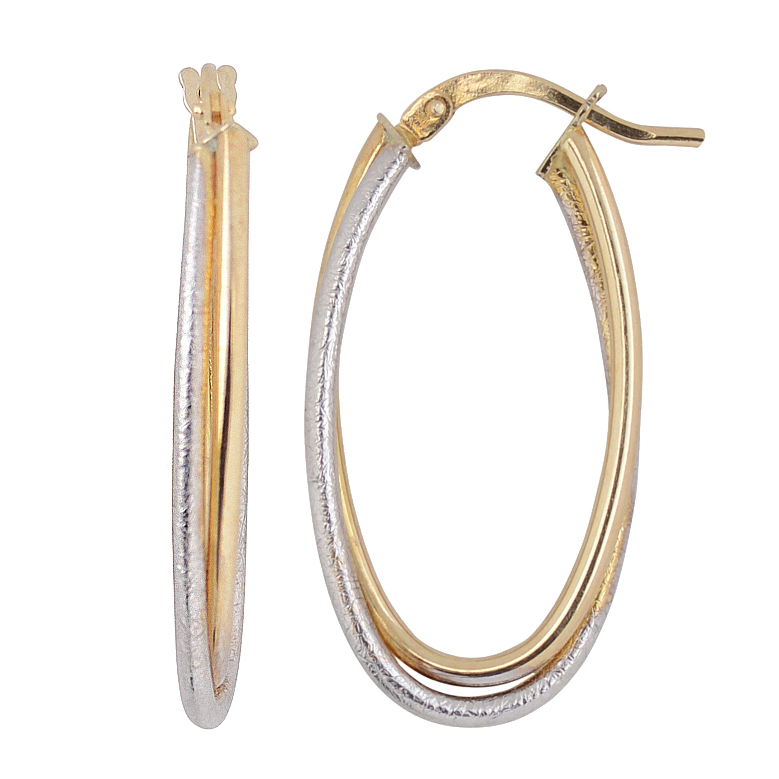 Fremada Italian 14K Two Tone Gold Double Oval Hoop Earrings