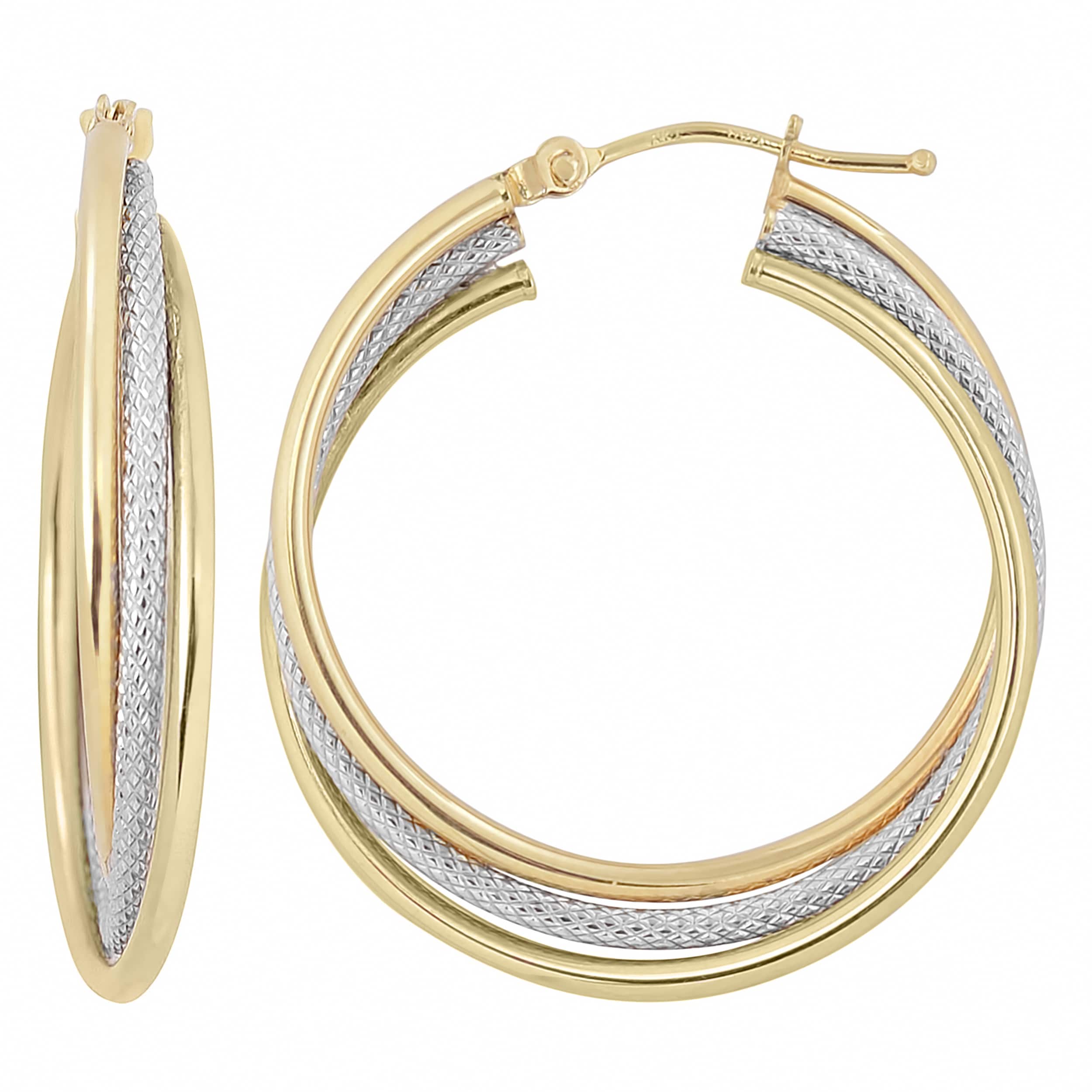 Fremada Italian 14K Two Tone Gold Interlocking Triple Hoop Earrings