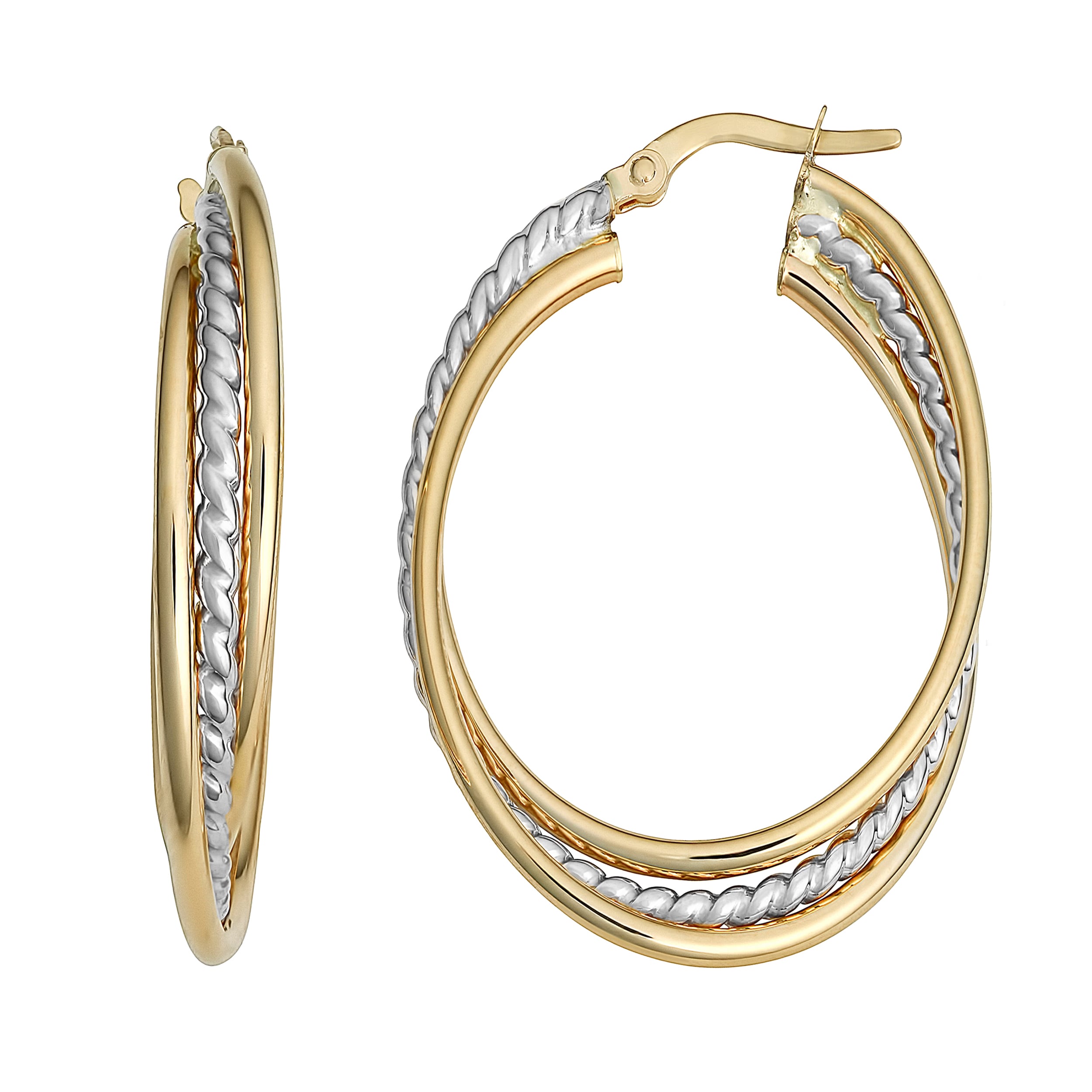 Fremada Italian 14K Two Tone Gold Overlapping Triple Oval Hoop Earrings