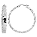 Fremada Italian 14K White Gold 4.5X30 Mm Twisted Design Round Hoop Earrings
