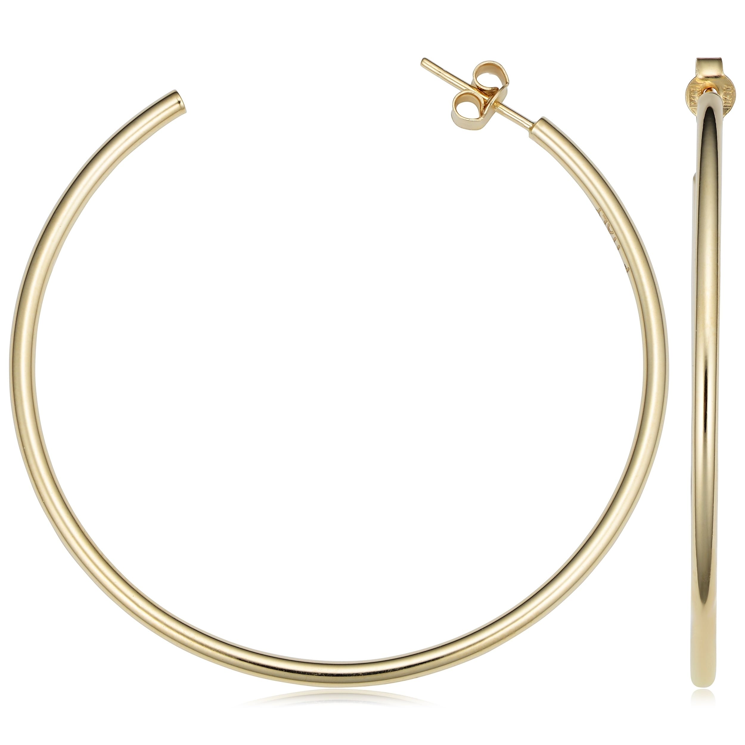 Italian 14K Yellow Gold 2X55 Millimeters Open Hoop Earrings