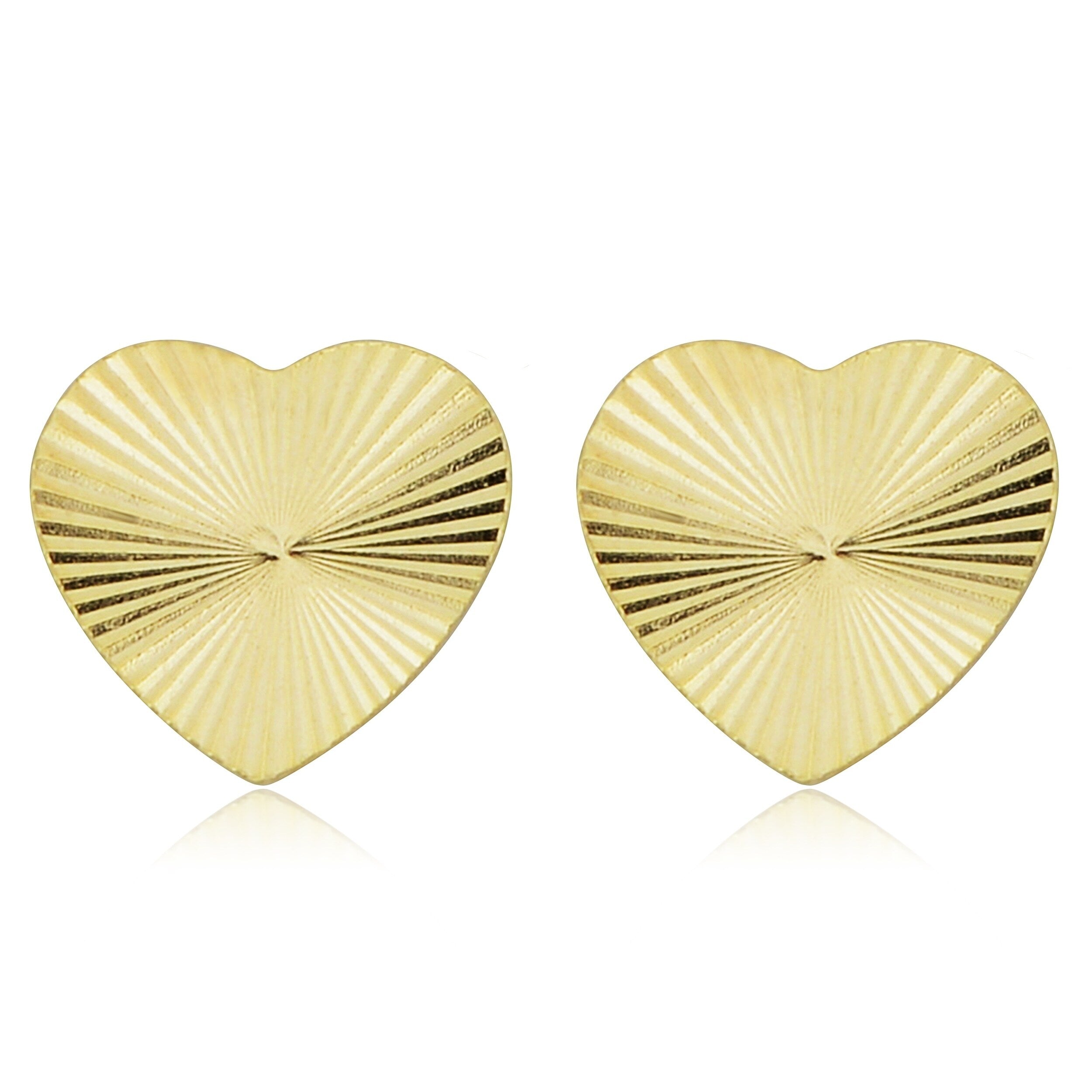 Fremada Italian 14K Yellow Gold Diamond Cut Heart Stud Earrings