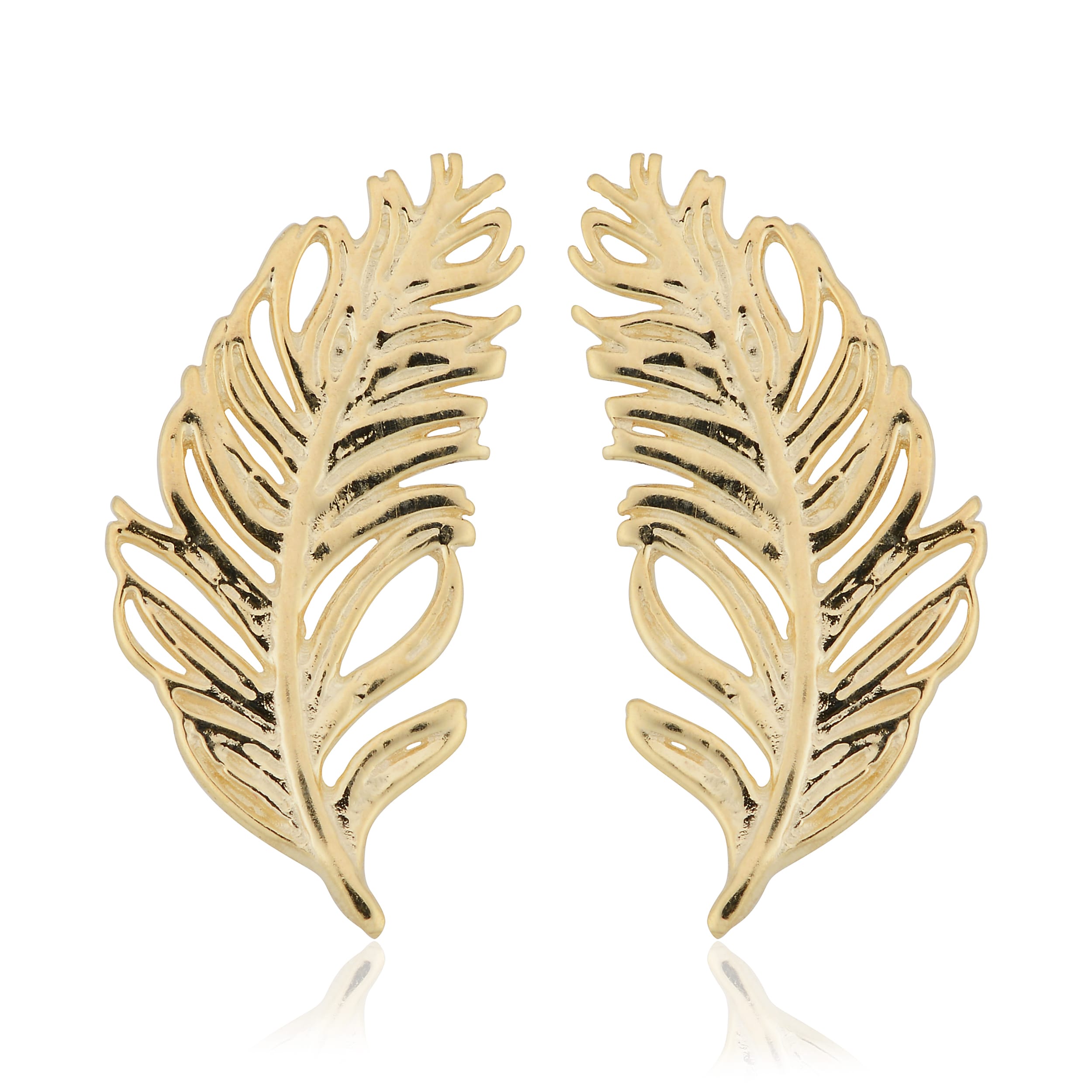 Fremada Italian 14K Yellow Gold Feather Stud Earrings