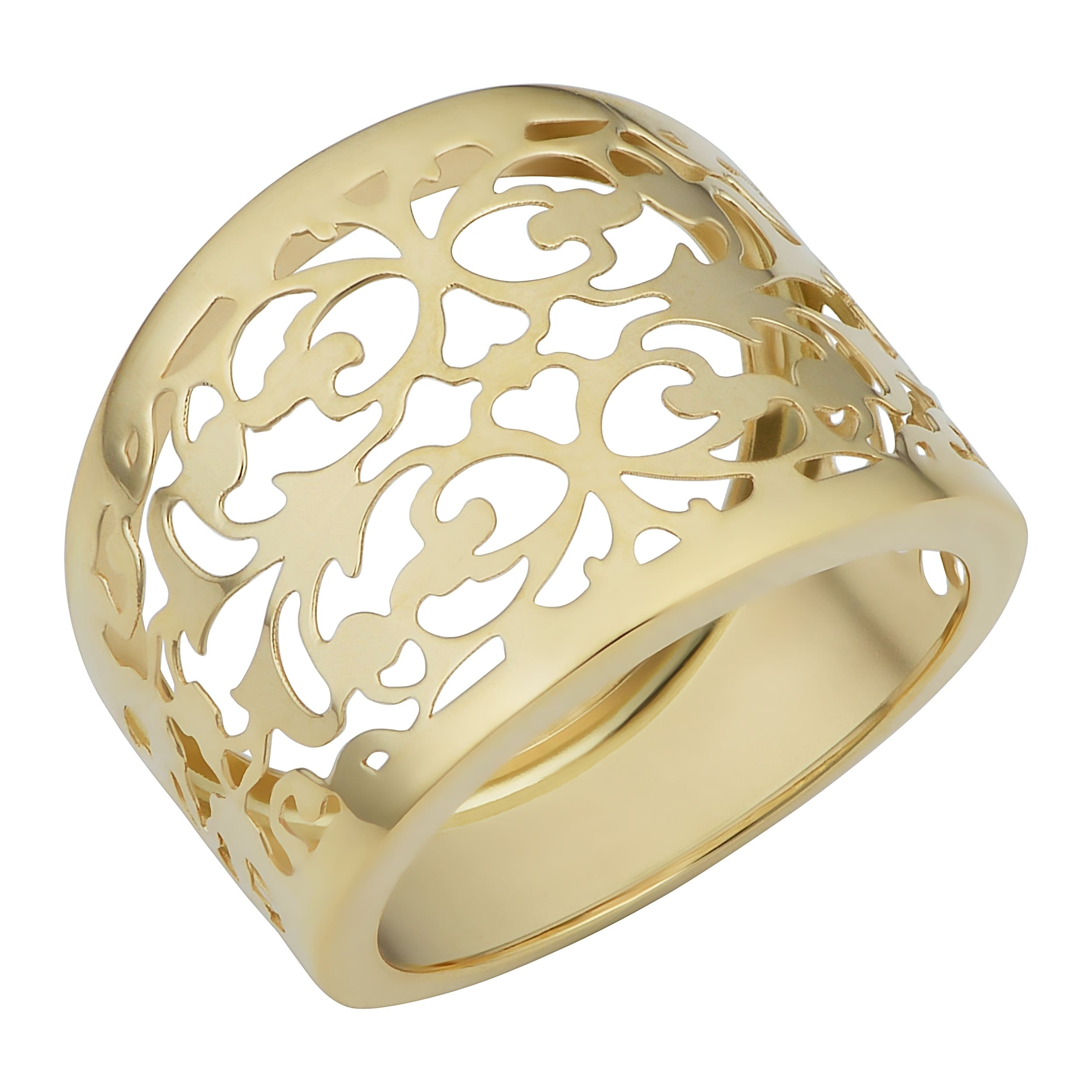 14K Yellow Gold Filigree Cigar Band Ring 16.5 Millimeters Wide