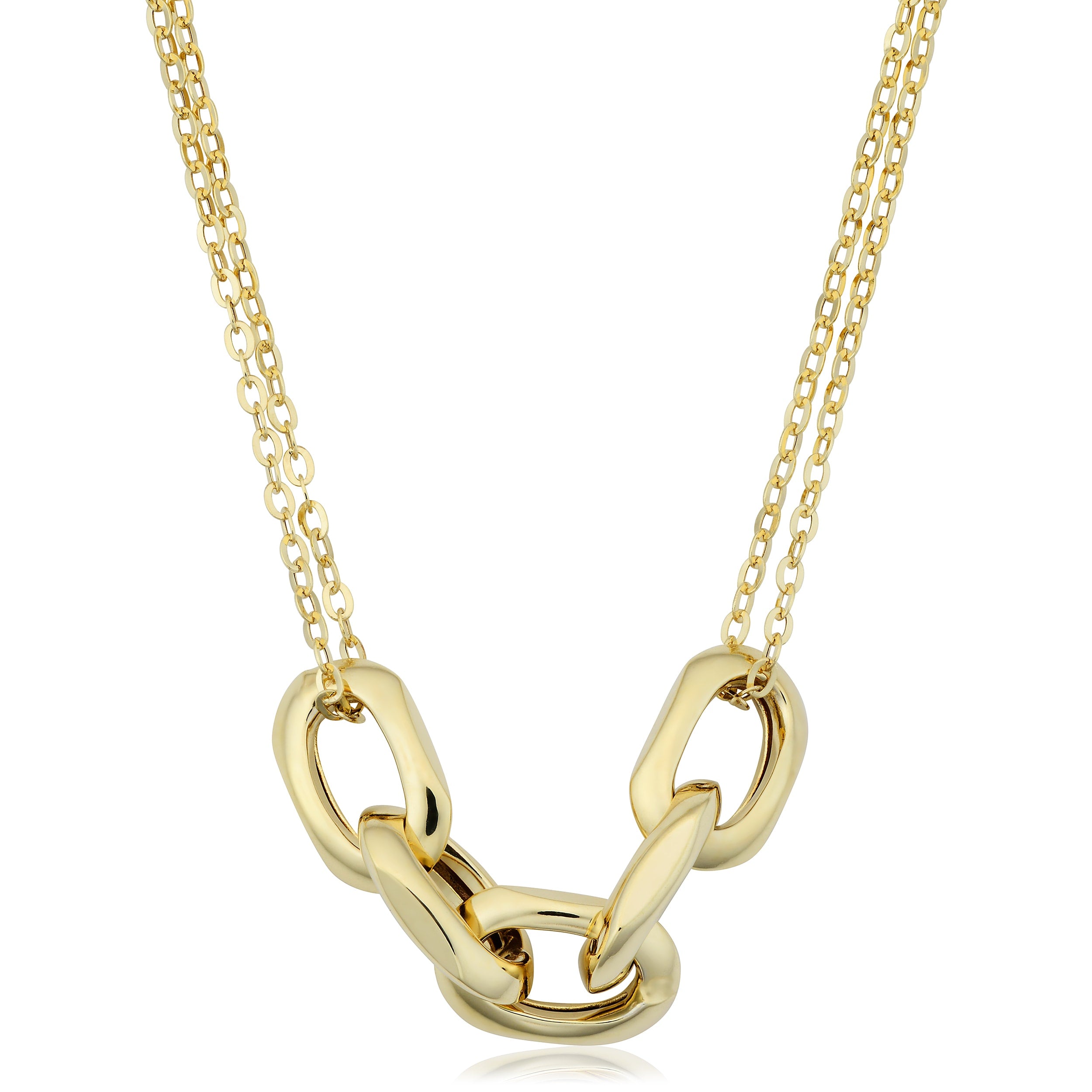 Fremada Italian 14K Yellow Gold Oval Links And Double Strand Forzatina Chain Necklace 18 Inches