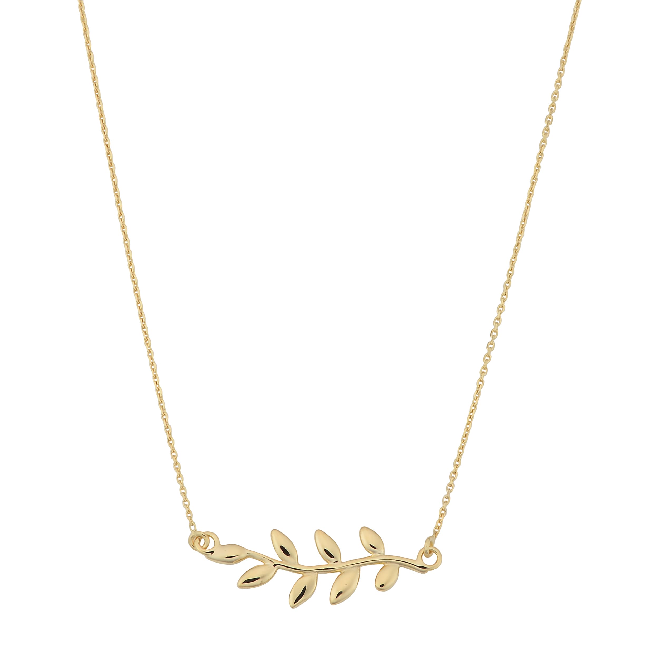 Fremada Italian 14K Yellow Gold Sideway Olive Branch Necklace 18 Inches