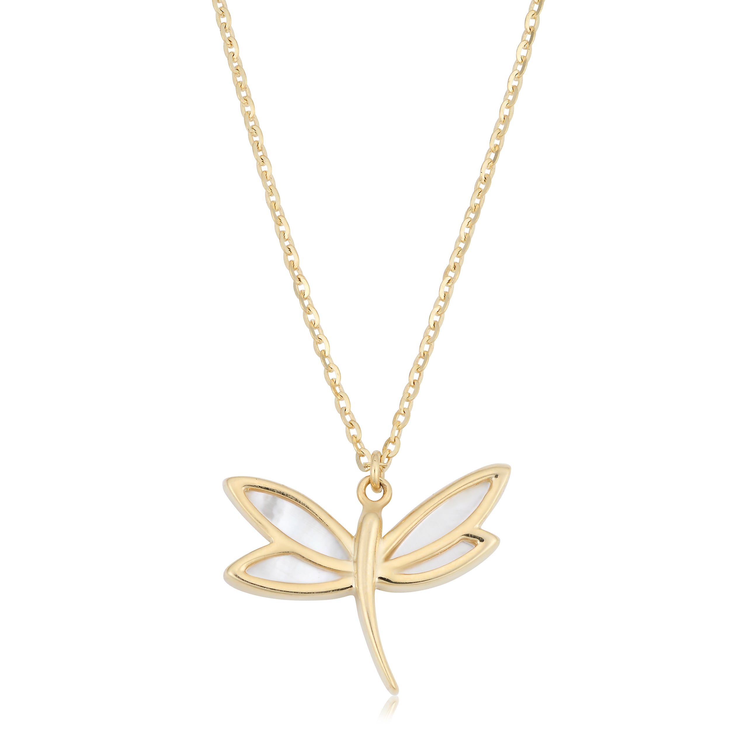 Fremada Italian 14K Yellow Gold And Mother Of Pearl Dragonfly Necklace 18 Inches