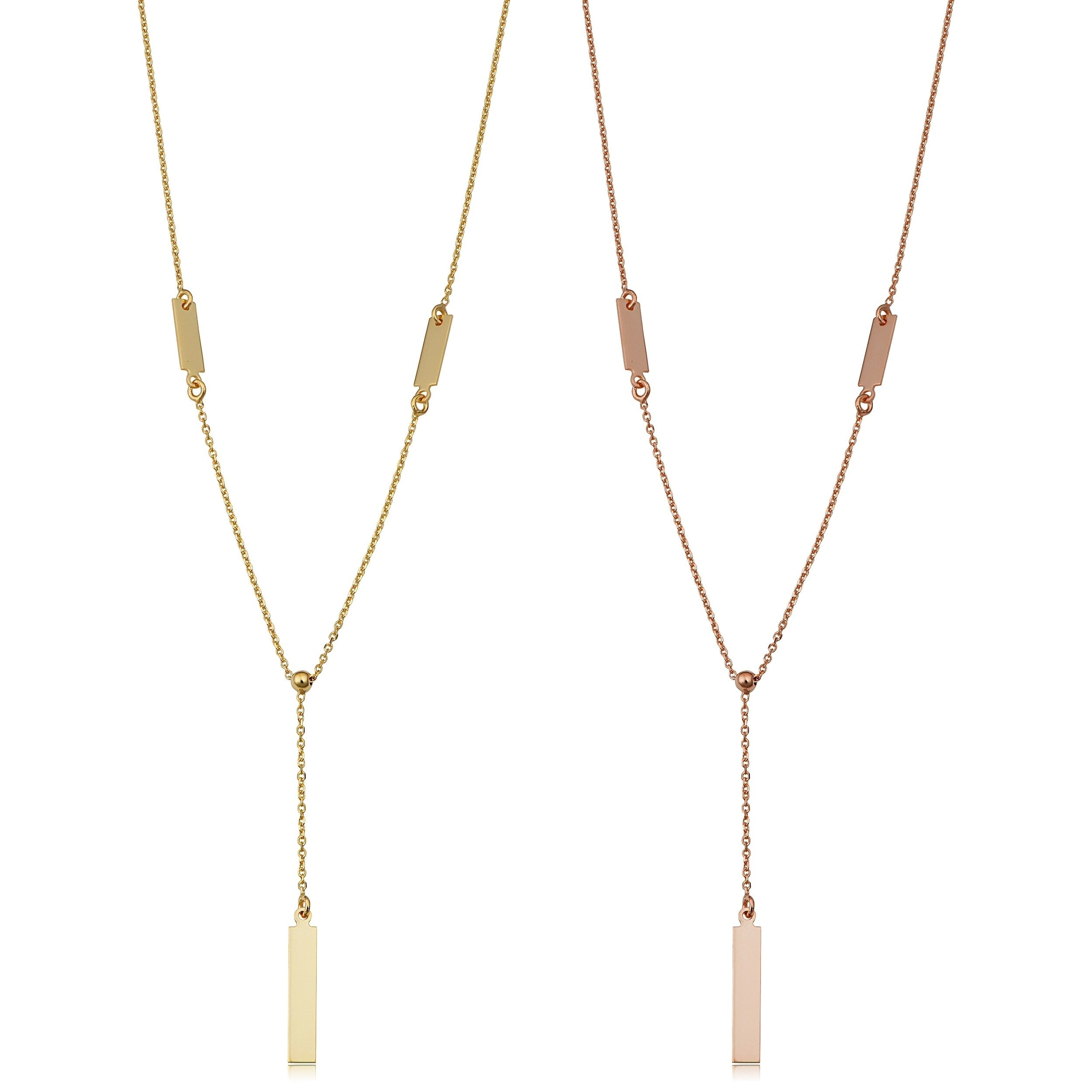 Fremada Italian 14K Yellow Gold Or Rose Gold Adjustable Length Bar Drop Necklace Adjusts To 17 Or 18 Inches