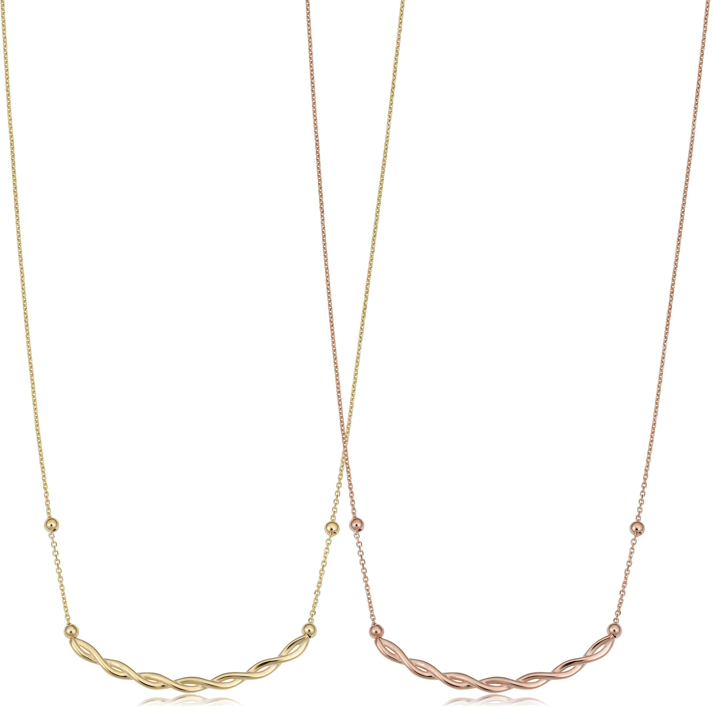 Fremada Italian 14K Yellow Gold Or Rose Gold Adjustable Length Twist Curved Bar Necklace Adjusts To 17 Or 18 Inches