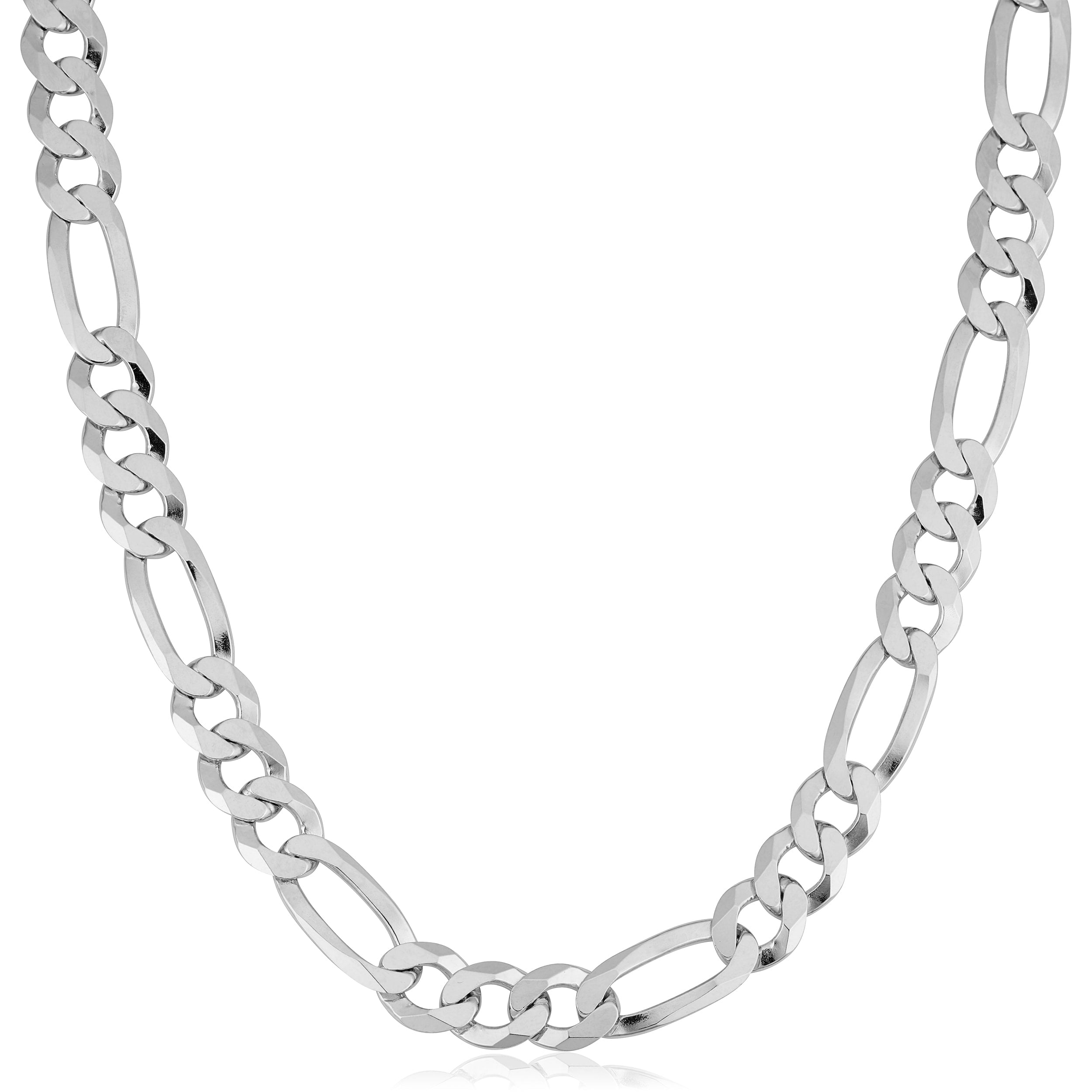 Fremada Italian Rhodium Plated Sterling Silver Bold Solid Mens 8.5 Mm Figaro Link Necklace