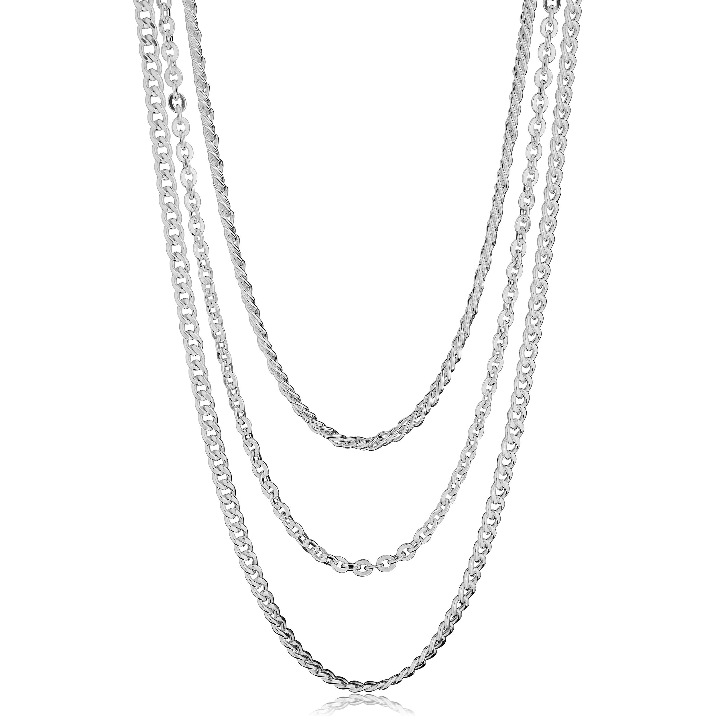 Fremada Italian Sterling Silver Curb Chain Rolo Chain Double Link Chain Layered Necklace 20 Inches