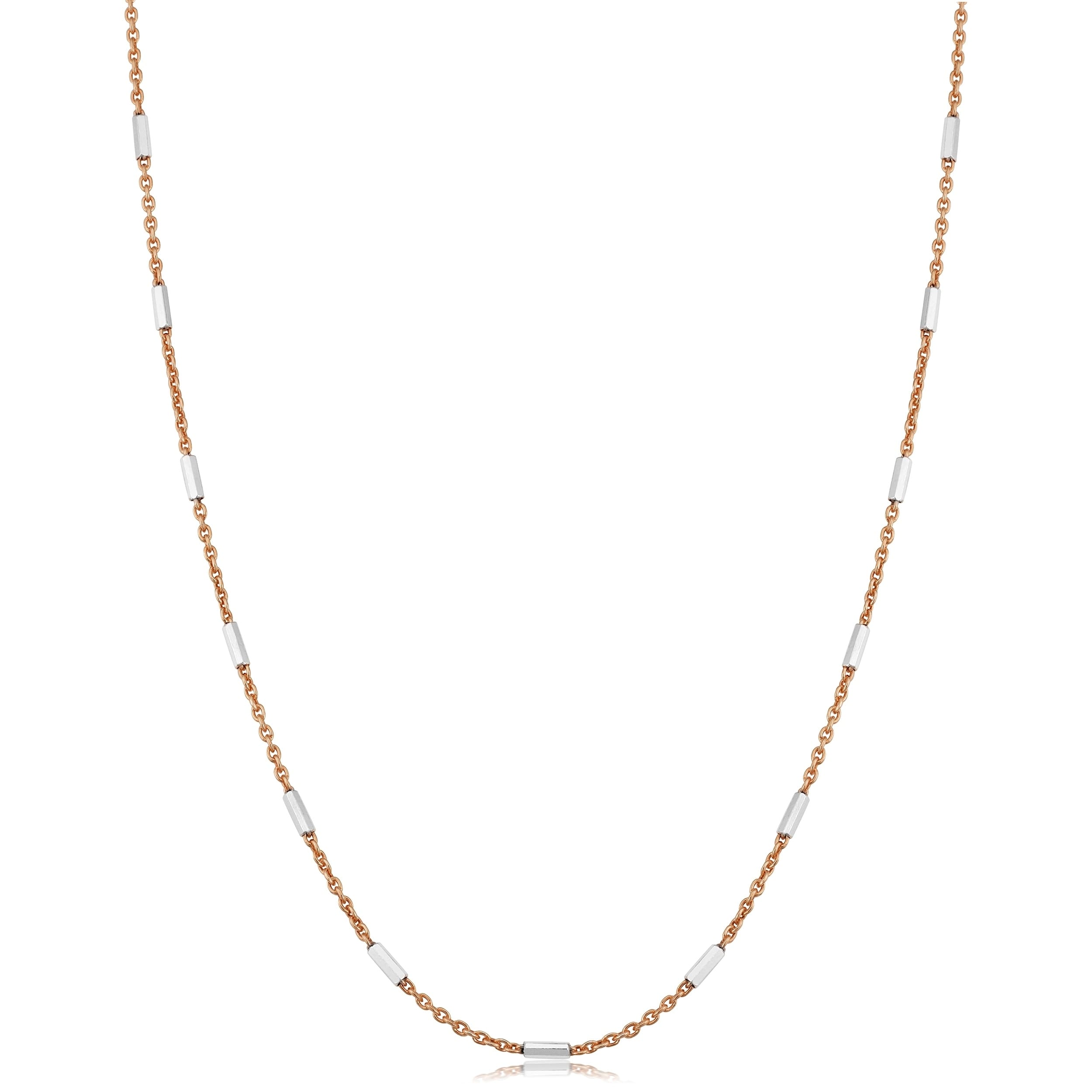 Fremada Italian Sterling Silver Tube Station Rose Gold Plated Silver Rolo Chain Necklace