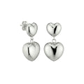 Rhodium Plated Silver Chunky Double Puffed Heart Earrings