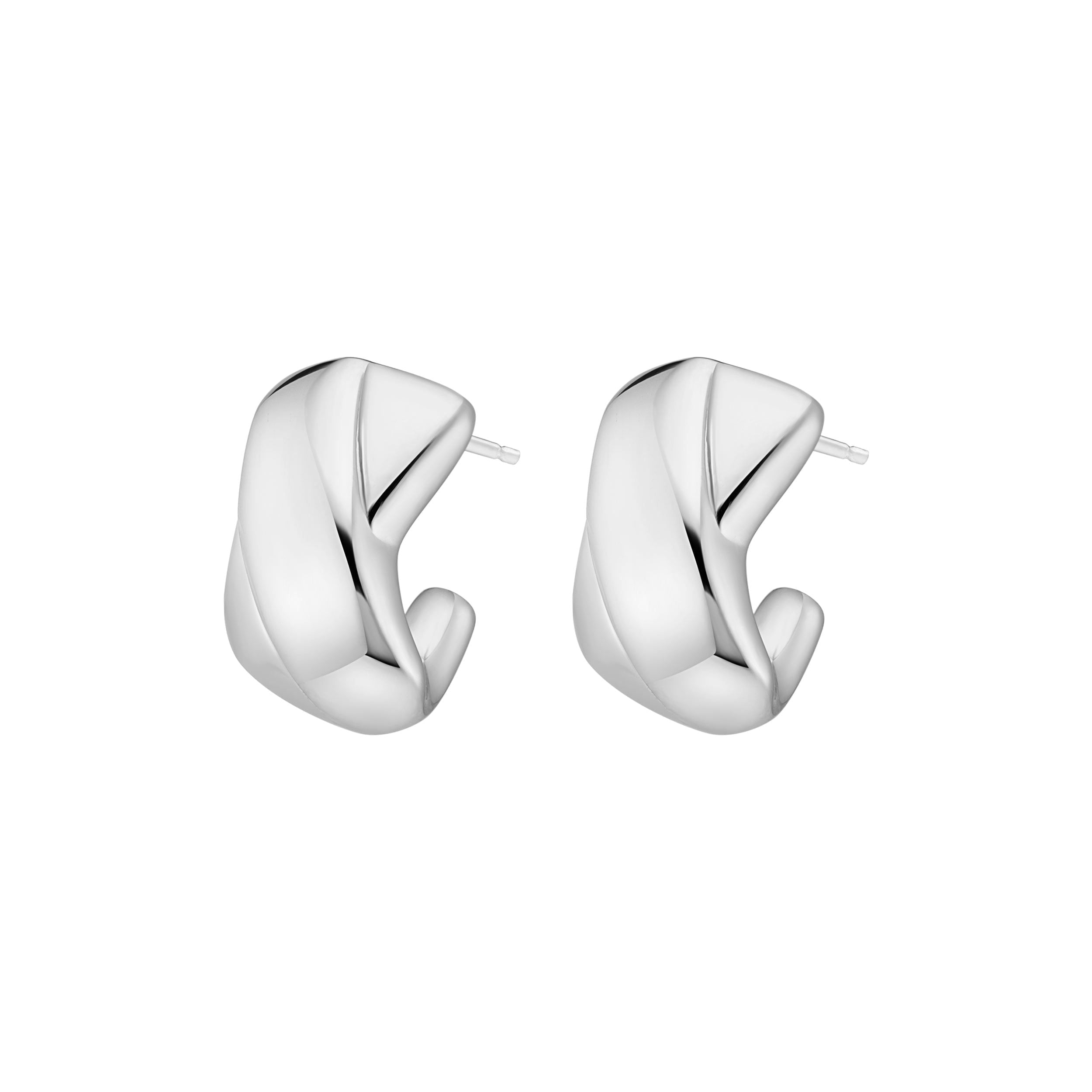 Rhodium Plated Silver Crossover Half A Tube Design Modern Minimalist Earrings