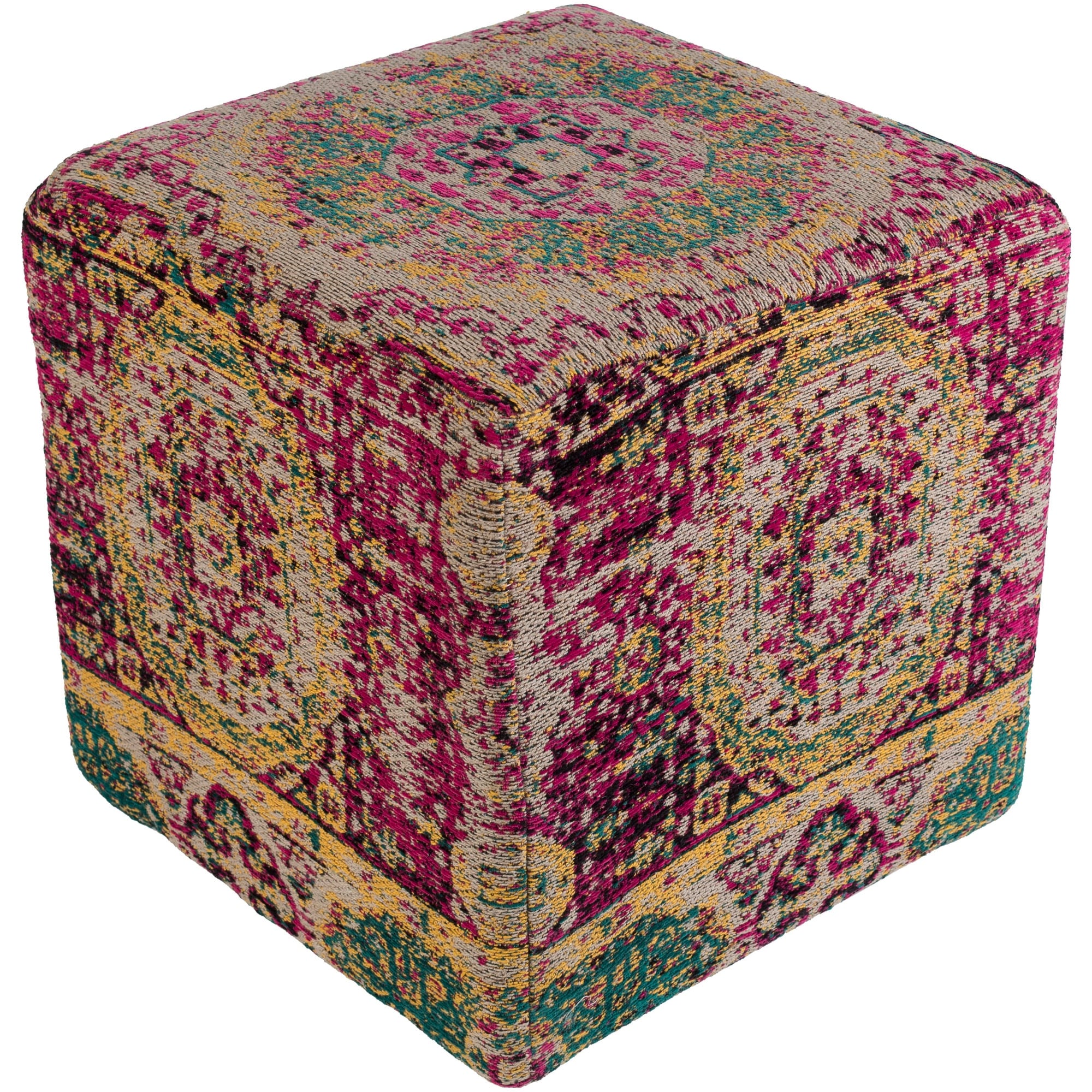 Fremont Traditional Oriental Bright Pink 18 Pouf