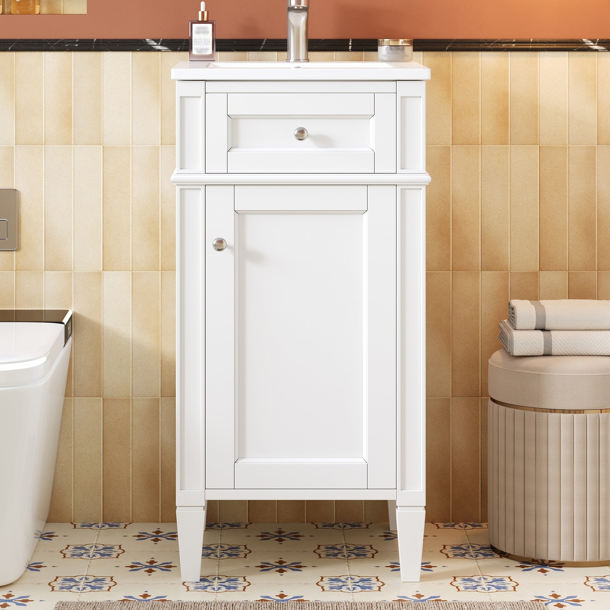 French 16 Bathroom Vanity With Integrated Ceramic Sink Adjustable Shelf Soft Closing Storage Cabinet By Gdfstudio