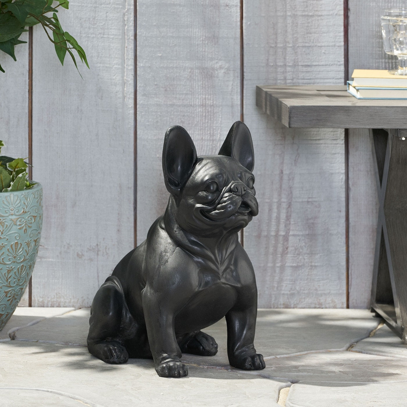 French Bulldog Dog Garden Sculpture Outdoor Garden Statue Black Finish No Assembly Required 16