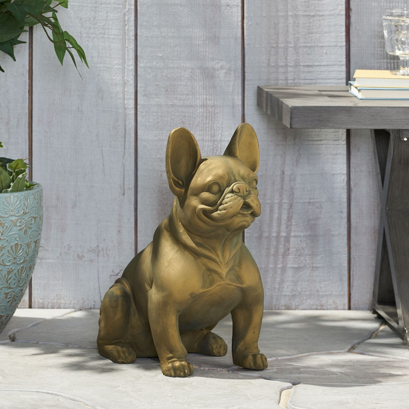 French Bulldog Dog Garden Sculpture Outdoor Garden Statue Gold Finish No Assembly Required 16