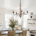 French Country Antique Wood Chandelier 5 Lights Hanging Ceiling Island Lighting D 23 H 24.5