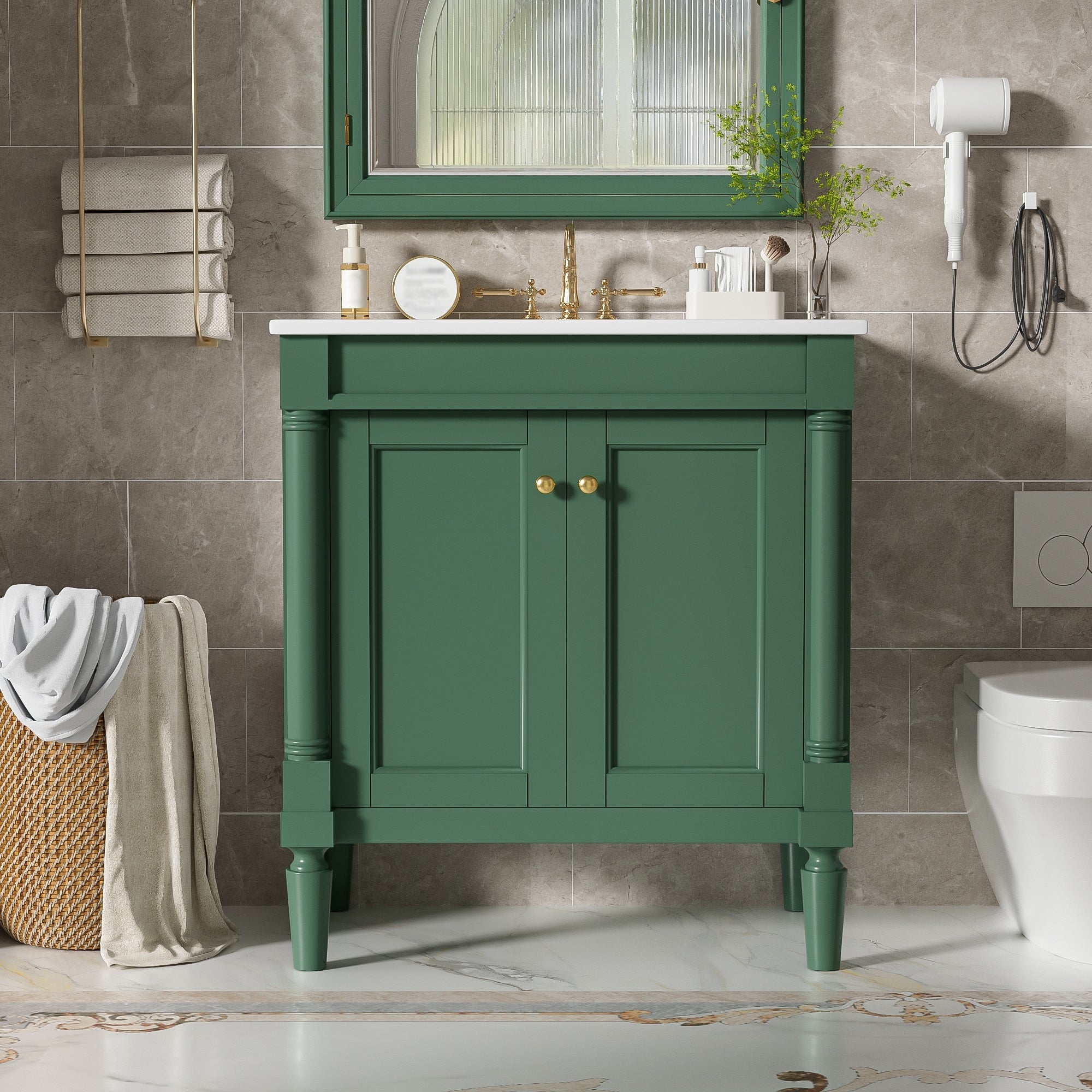 French Country Bathroom Vanity With Ceramic Sink Soft Close Doors And Solid Wood Legs By Gdfstudio