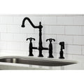 French Country Bridge Kitchen Faucet With Brass Sprayer