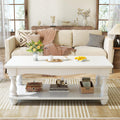 French Country Coffee Table With Storage Shlef Farmhoues Retangular Living Room Table