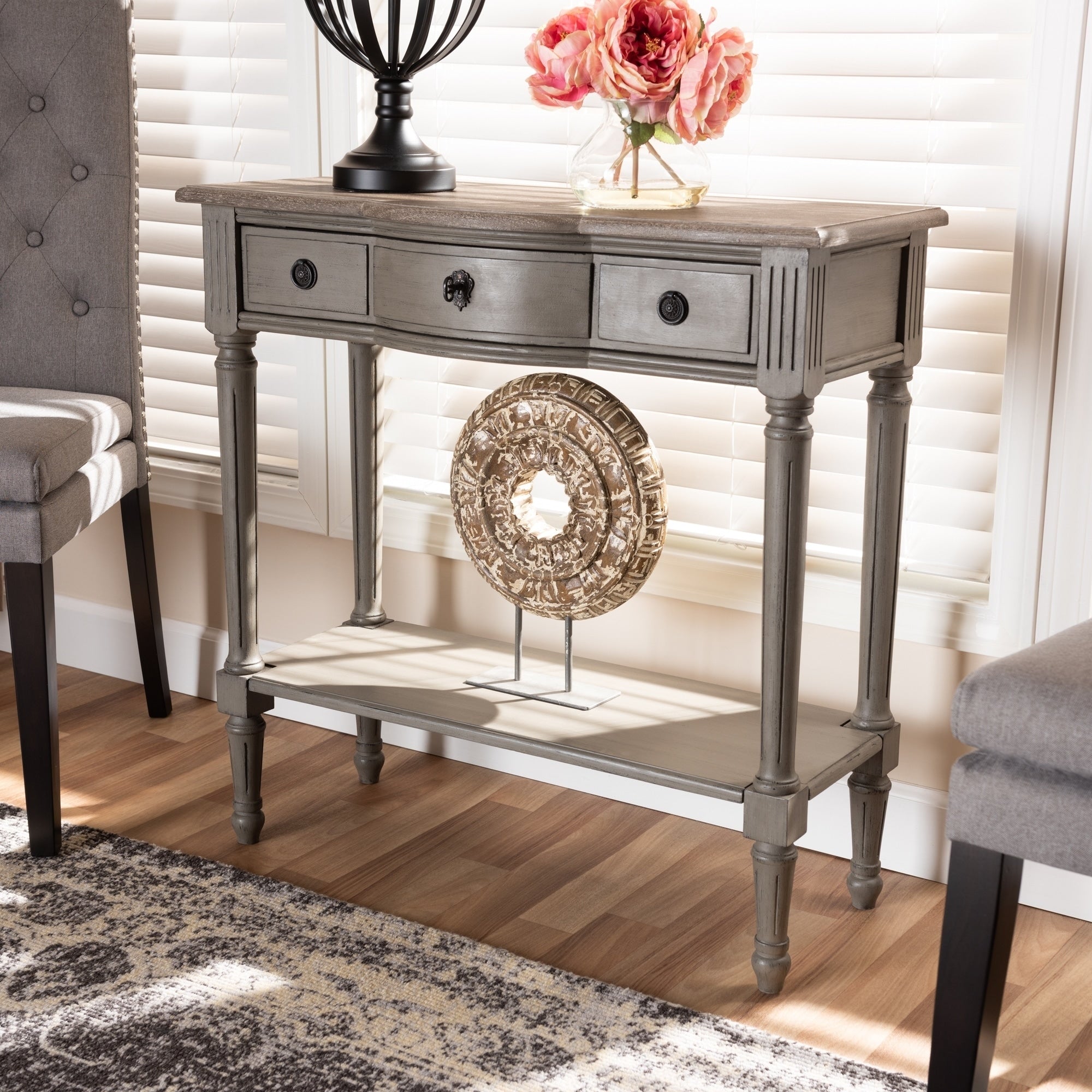 French Country Gray Finished 1 Drawer Wood Console Table