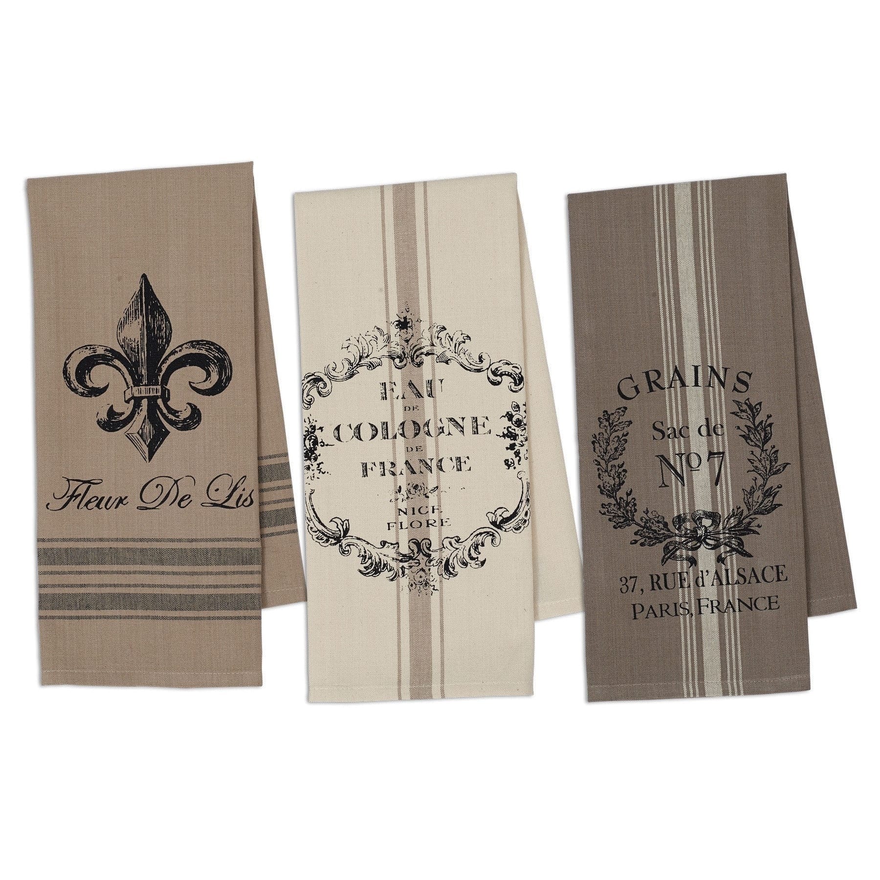 French Grain Sack Printed Dishtowel Set