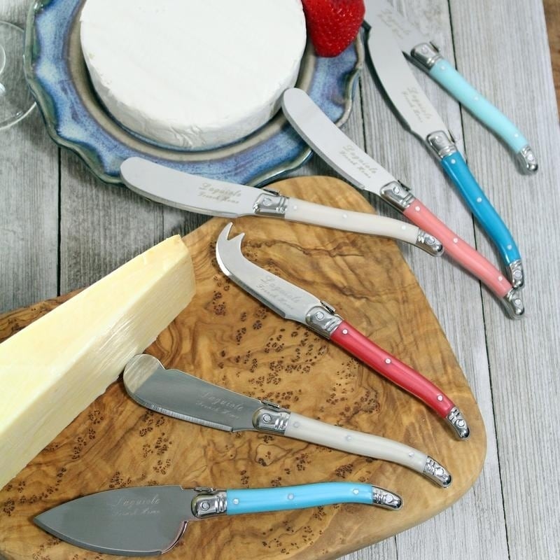 French Home 7 Piece Laguiole Cream Coral And Turquoise Cheese Knife And Spreader Set