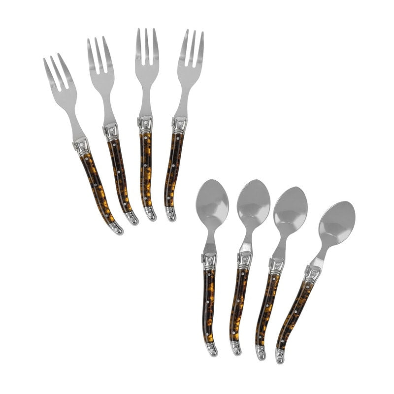 French Home 8 Piece Tortoise Shell Dessert Spoon And Fork Set 8 Piece Set