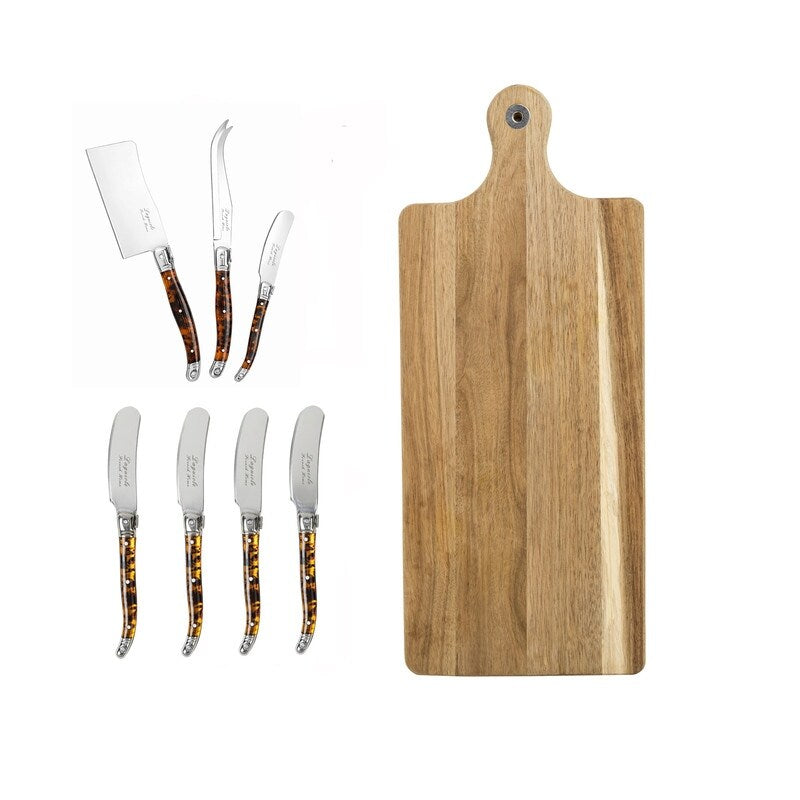 French Home 8 Piece Laguiole Tortoise Shell Cheese Knife And Board Set