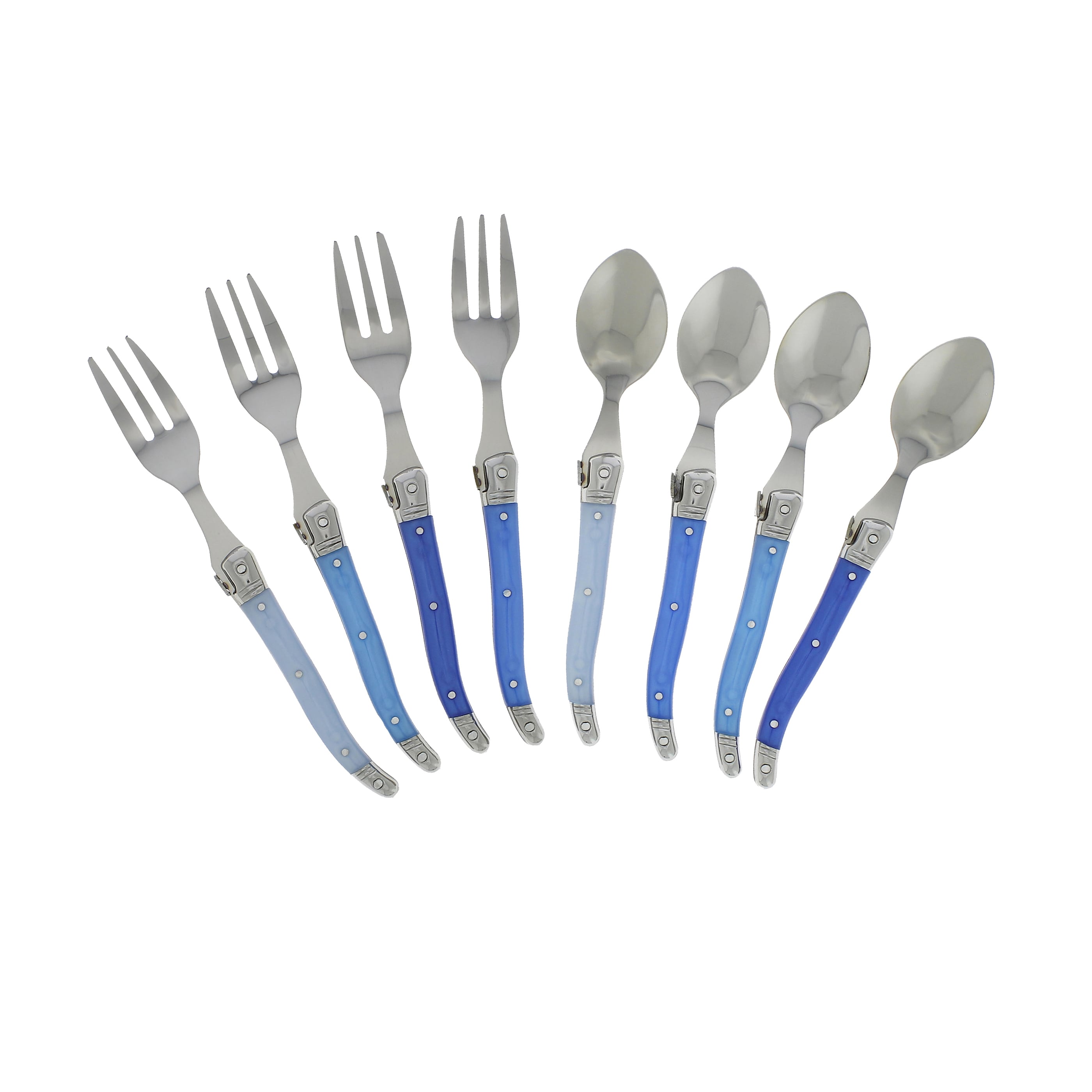 French Home 8 Piece Laguiole Dessert Cocktail Set With Shades Of Blue Handles