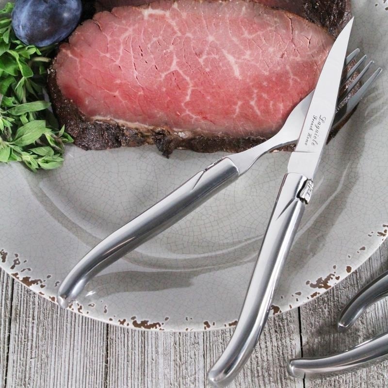 French Home Laguiole Connoisseur Stainless Steel 8 Piece Steak Knife And Fork Set. Silver
