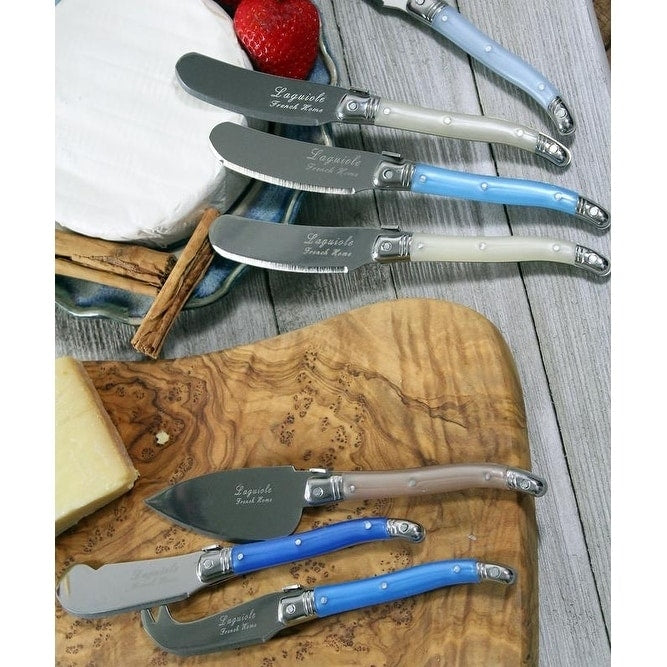 French Home Laguiole Cream Blue 7 Piece Cheese Knife And Spreader Set