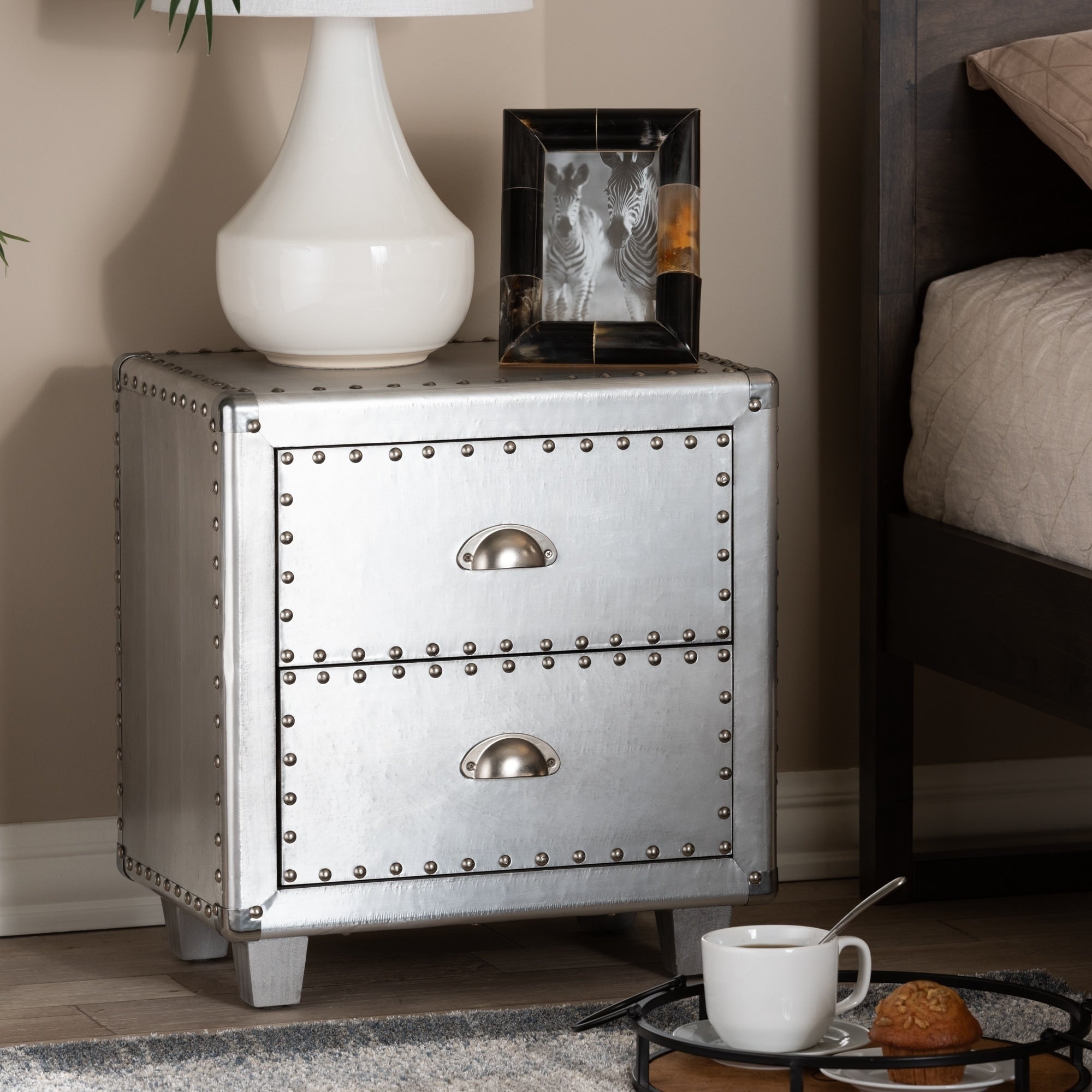 French Industrial 2 Drawer Nightstand