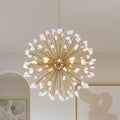 French Luxe Round Sputnik White Quartz Starburst Chandelier 28.7 In