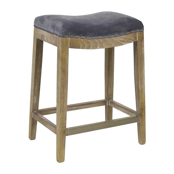 French Nailhead Valvet Counter Stool With Kickplate
