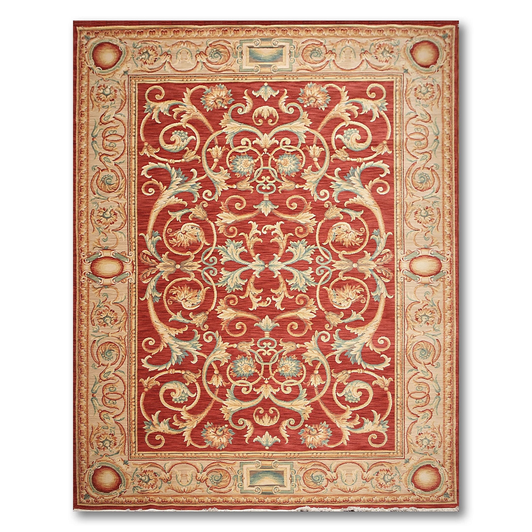 French Savonnerie Full Pile Traditional Hand Knotted Area Rug Multi 9X12