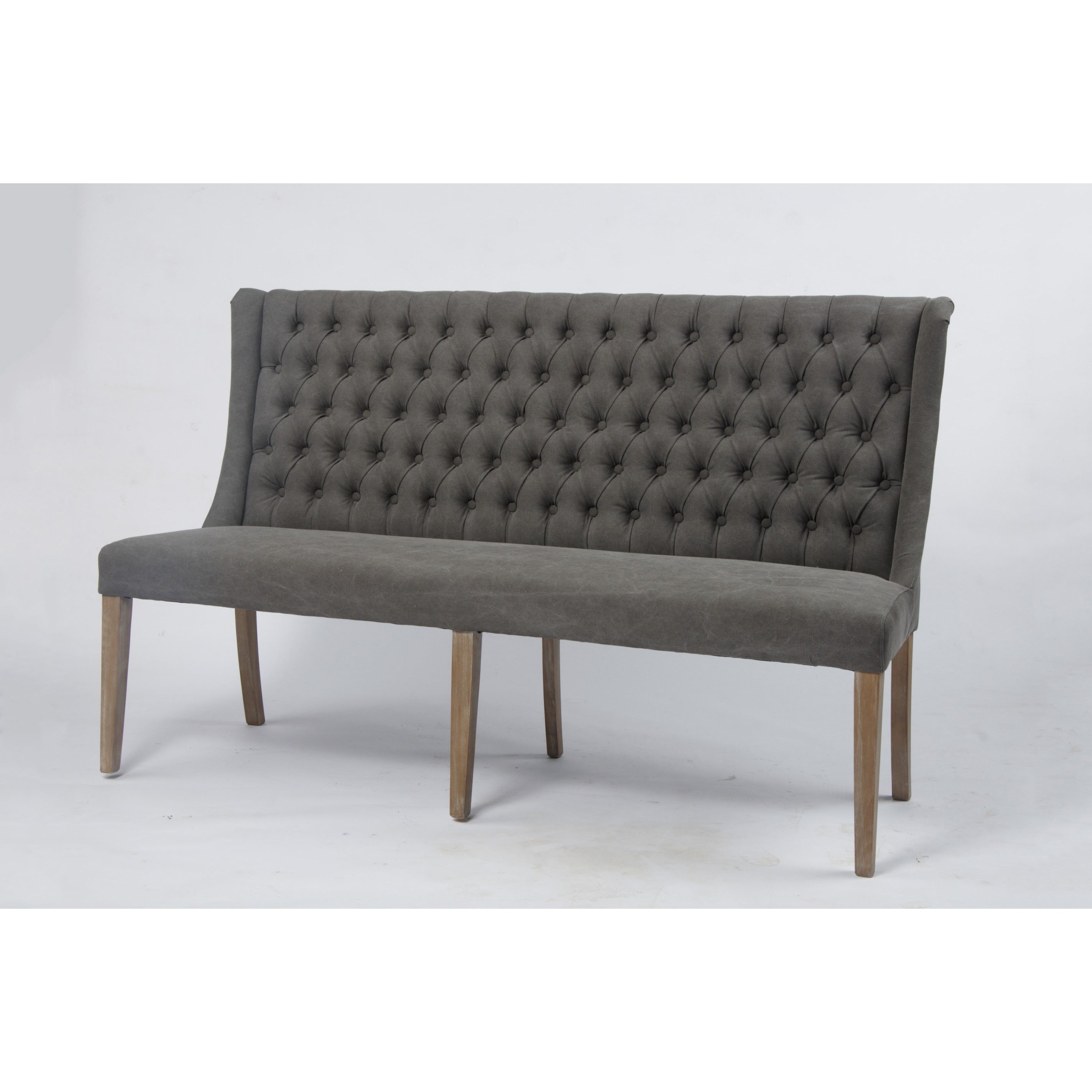 French Tufted Upholstered Dining Bench Banquette Light Sand Fabric