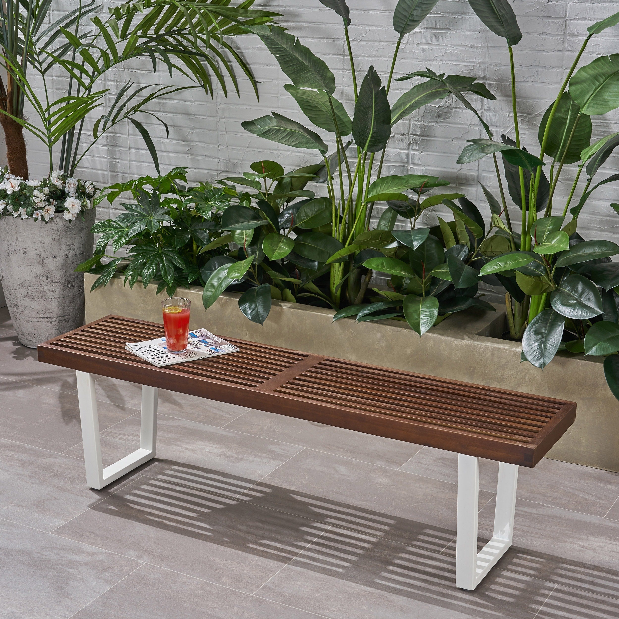 Fresno Outdoor Acacia Wood Dining Bench With Iron Legs By Christopher Knight Home