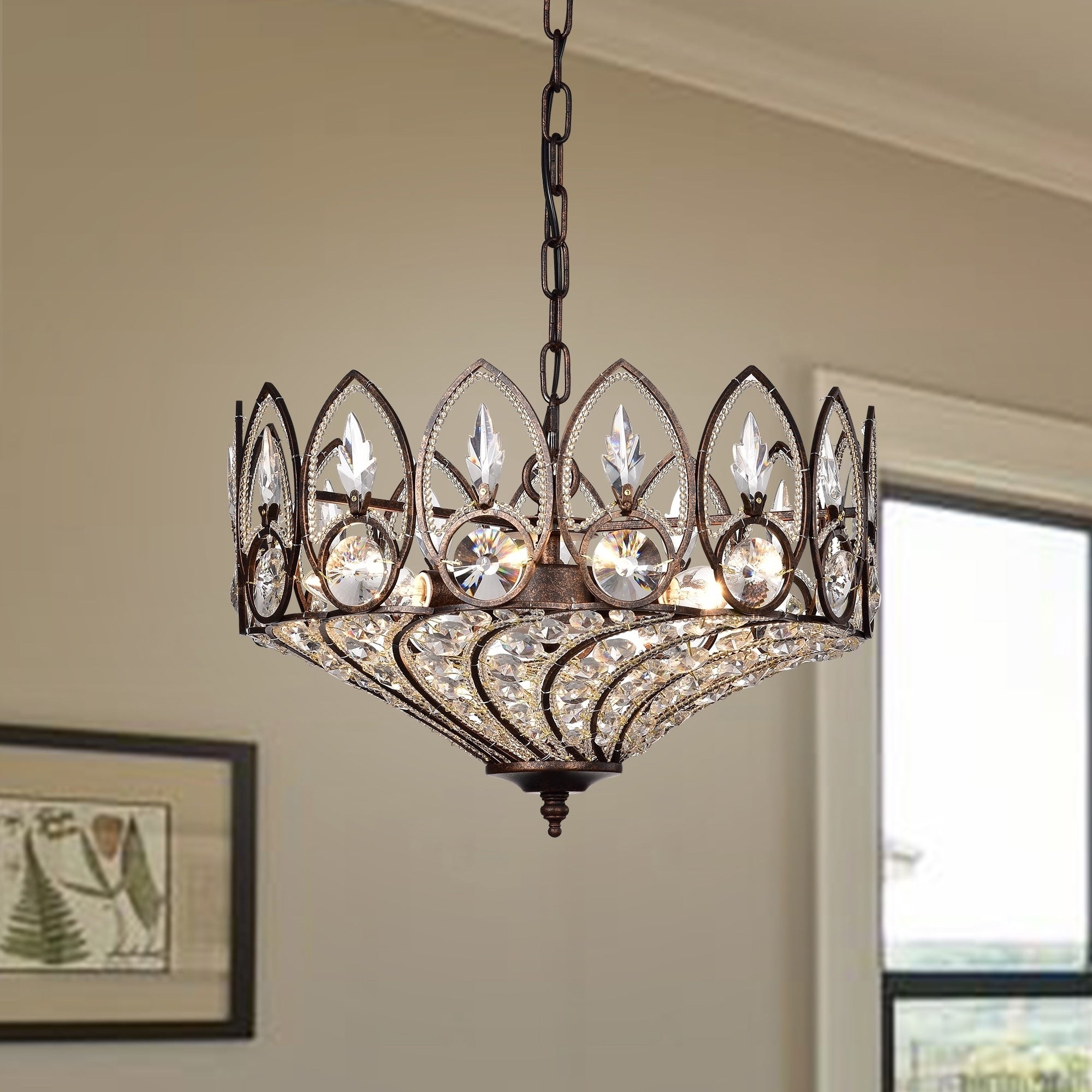 Fridrick Rustic Bronze 3 Light Pendant With Crystal Shade